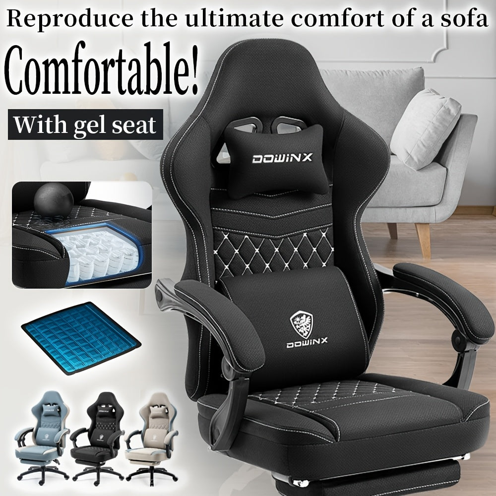 Breathable Fabric Gaming Chair With Gel And Pocket Spring Cushion - Ergonomic Computer Office Chair With Adjustable Footrest And Storage Bag For All-Day Comfort Gaming\u002FHome Office, Modern Gray Design
