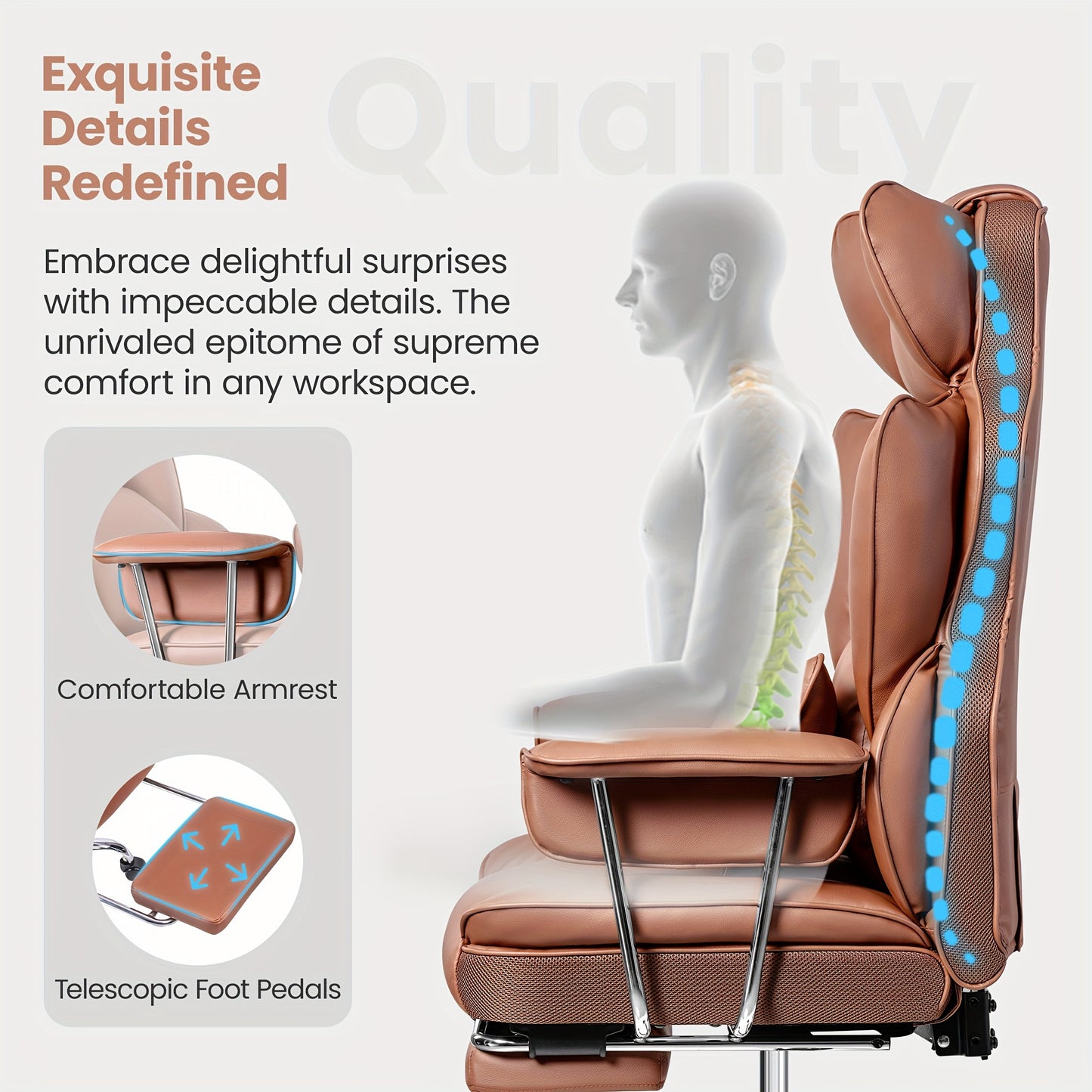 Actflame 500LBS Big And Tall Ergonomic Office Chair- Executive High-Back Leather Office Desk Chair for Plus-Size Users with Lumbar Support& Footrest- Perfect for Home Office | Back to School