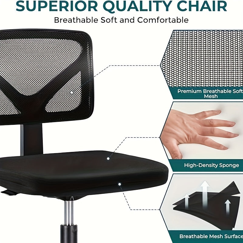 1pc Low Back Mesh Armless Office Chair, Swivel Rolling Armless Computer Chair with Lumbar Support, Can be Purchased Individually or in Combination