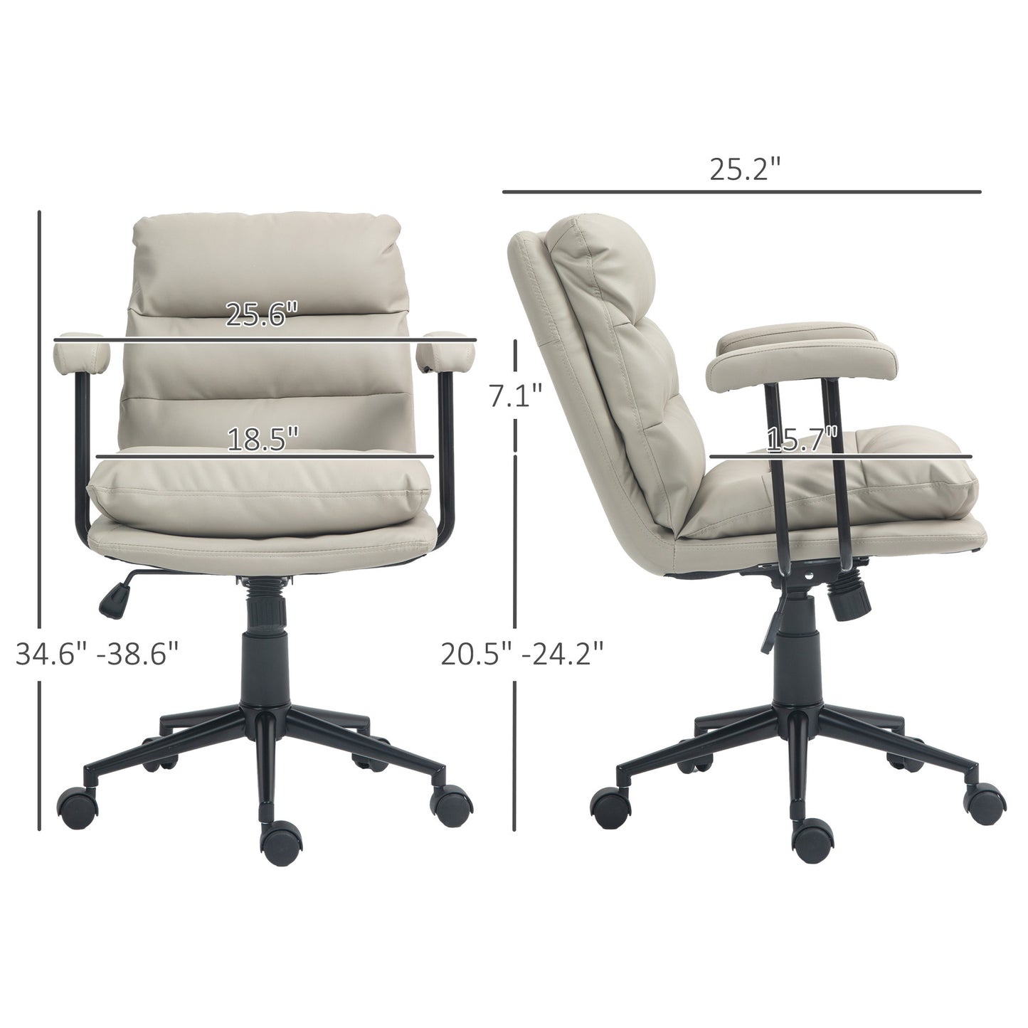HOMCOM PU Leather Office Chair, Office Desk Chair, Task Computer Chair with Swivel Wheels, Adjustable Height, Double-tier Padded, Beige