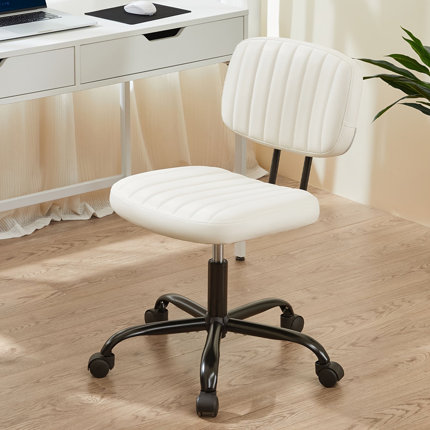 Idle Way Compact PU Leather Office Chair with Lumbar Support- Stylish Armless Swivel Task Chair on Wheels for Home Office and Study- Comfortable and Functional