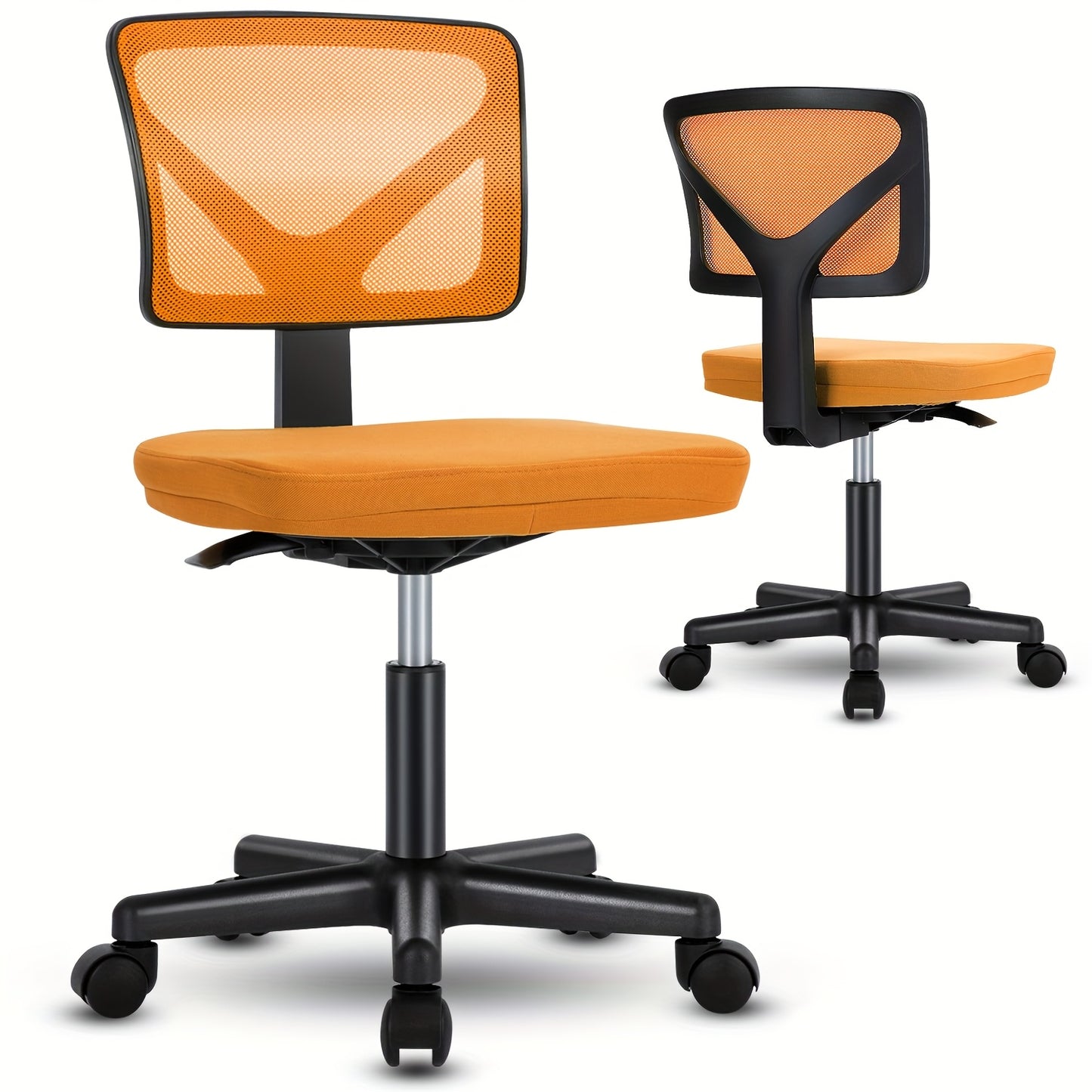 Armless Desk Chairs, Ergonomic Low Back Computer Chair No Arms, Adjustable Rolling Mesh Task Work Swivel Chairs with Wheels Work Vanity Chair for Small Spaces Home Bedroom, Classic Black