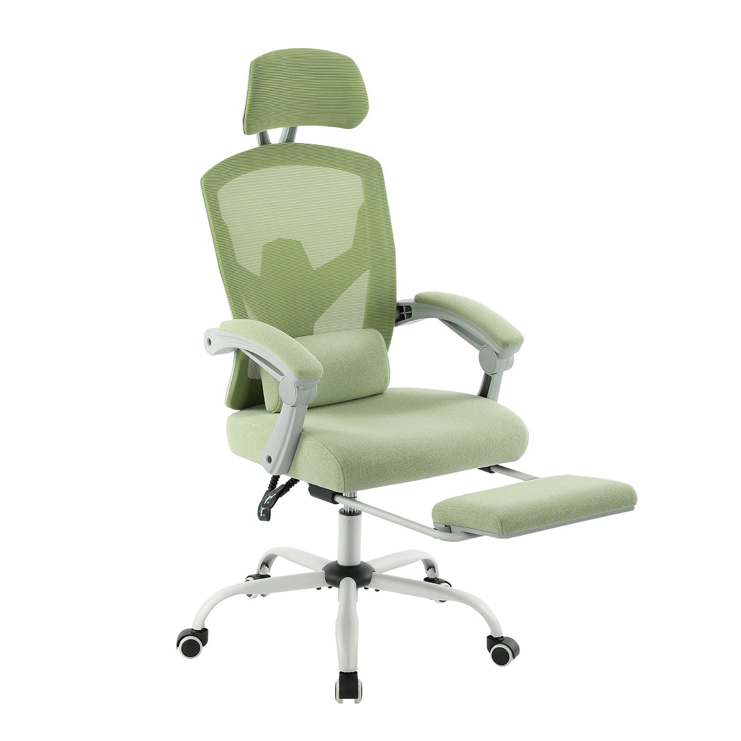Home Office Desk Chair with Footrest and Headrest, High-Back Mesh Rolling Swivel Reclining Chairs with Wheels, Comfortable Headrest, Lumbar Support, Comfy Arms for Home, Office, Gaming, Student