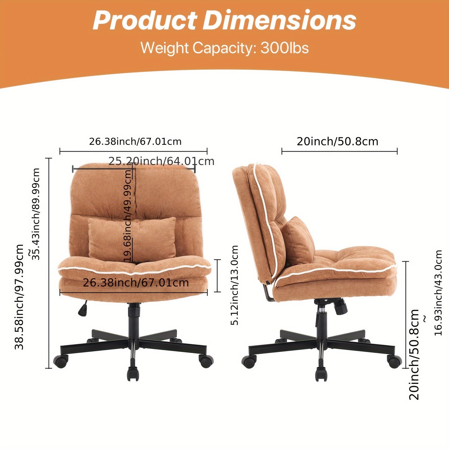 Armless Office Chair, Criss Cross Legged Desk Chair With Wheels, Modern Home Office Desk Chair With Thickened Cushion, Height Adjustable Swivel Fabric Computer Chair