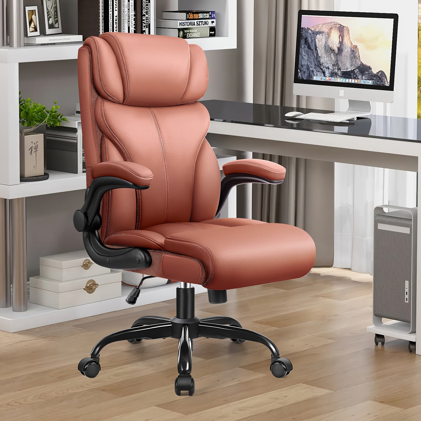 Office Chair, Ergonomic Executive Desk Chair, Comfortable PU Leather Chair For Home Office, High Back Swivel Computer Chair With Rocking Feature Back-to-school Season Gift, School Supplies