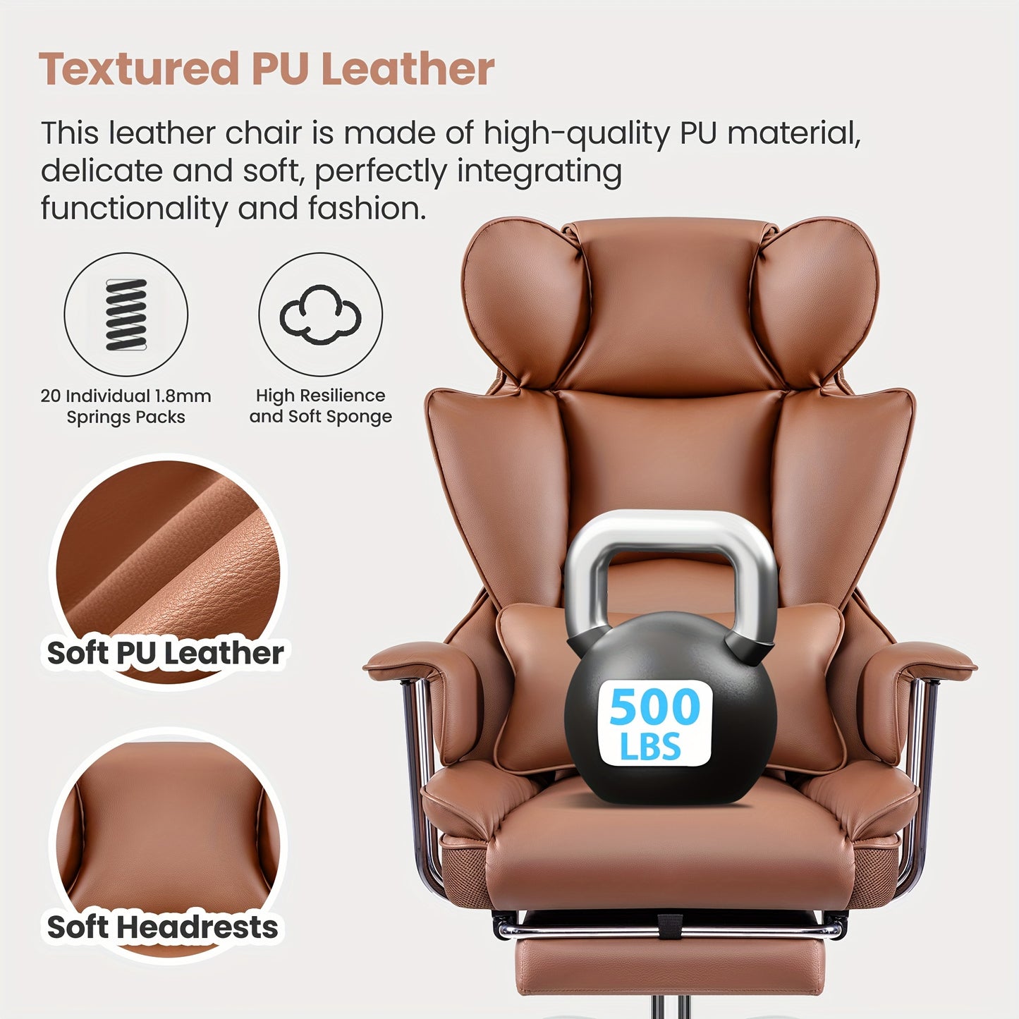 Actflame 500LBS Big And Tall Ergonomic Office Chair- Executive High-Back Leather Office Desk Chair for Plus-Size Users with Lumbar Support& Footrest- Perfect for Home Office | Back to School