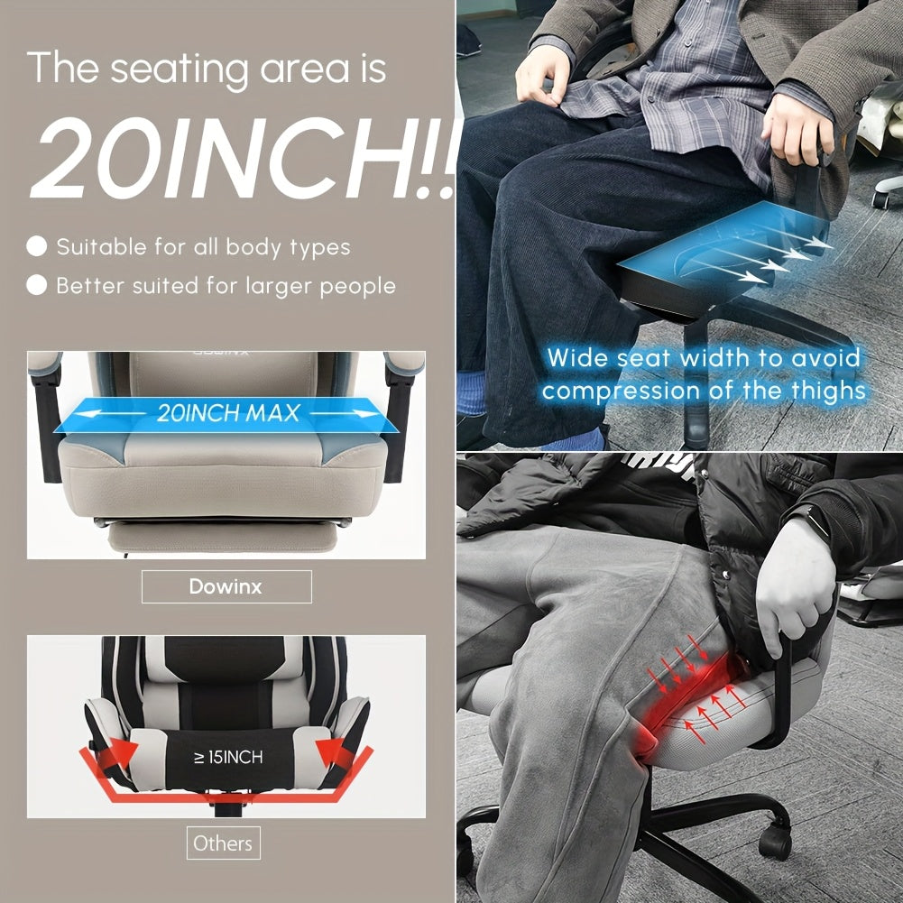 Breathable Fabric Gaming Chair With Gel And Pocket Spring Cushion - Ergonomic Computer Office Chair With Adjustable Footrest And Storage Bag For All-Day Comfort Gaming\u002FHome Office, Modern Gray Design