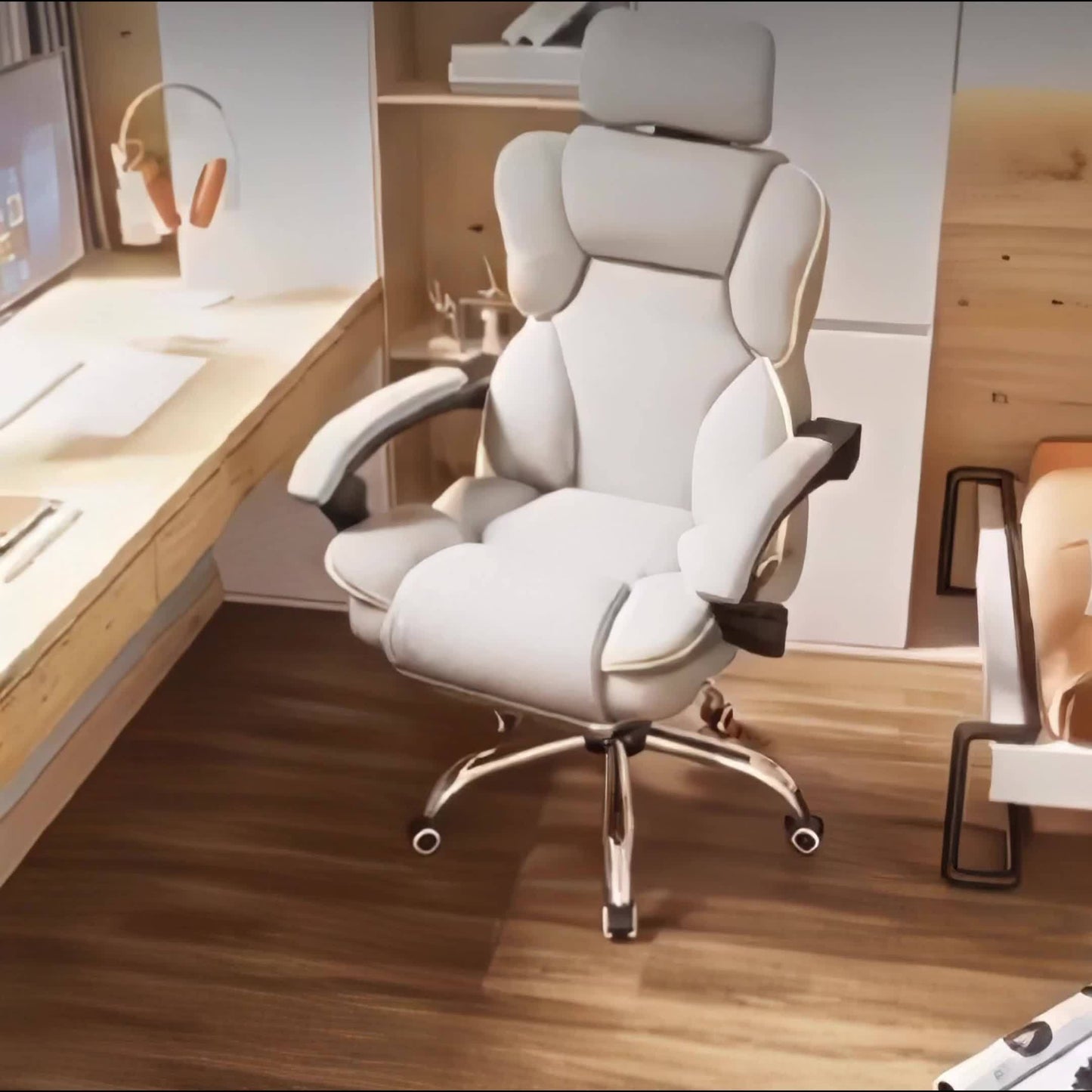 Ergonomic Big & Tall Office Chair - High Back Gaming Chair with Adjustable Height, Swivel Base, Lumbar Support & Foot Rest - White with Pink Accents, Metal Frame, Memory Foam Cushion for Comfort, Desk Chair