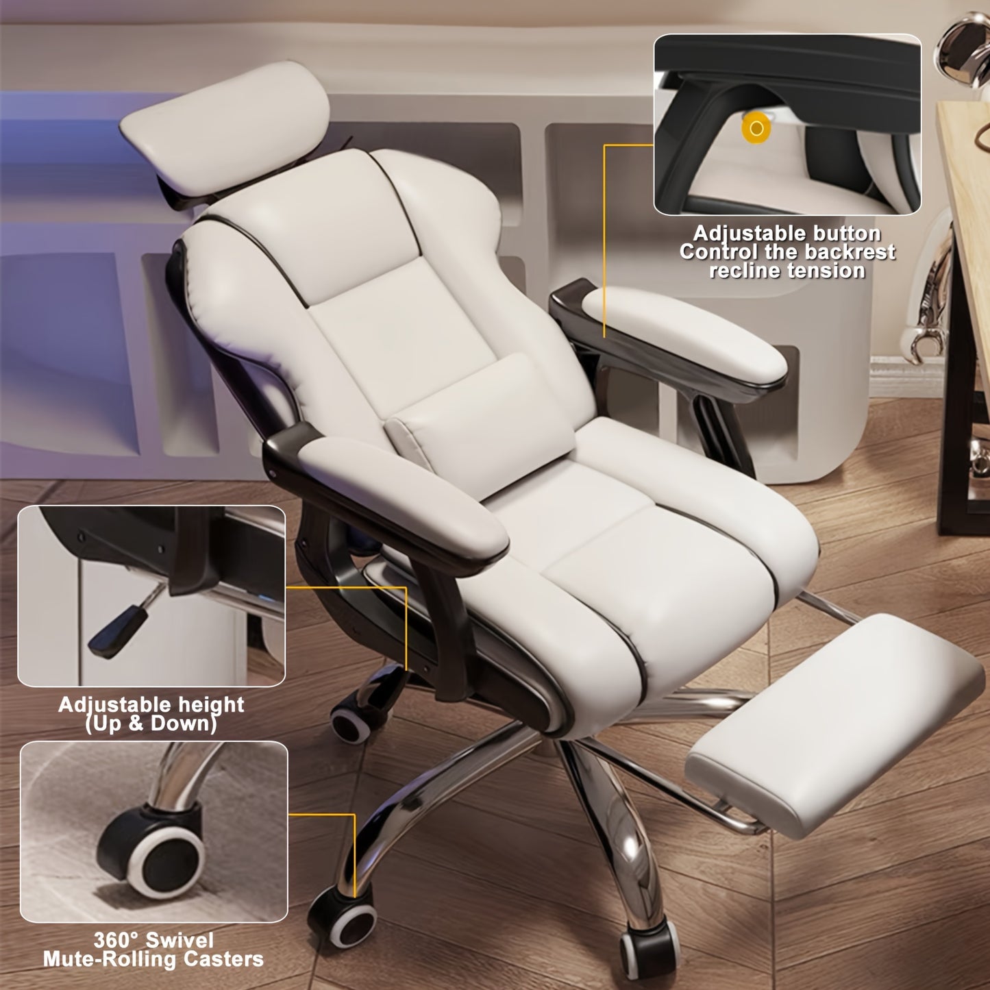 EXecutive Computer Chair Home Office Desk Chair, Adjustable Angle, Ergonomic Adjustable Height Chairs With Cushions Armrest For Long Time Seating-High Office Chair With Footrest