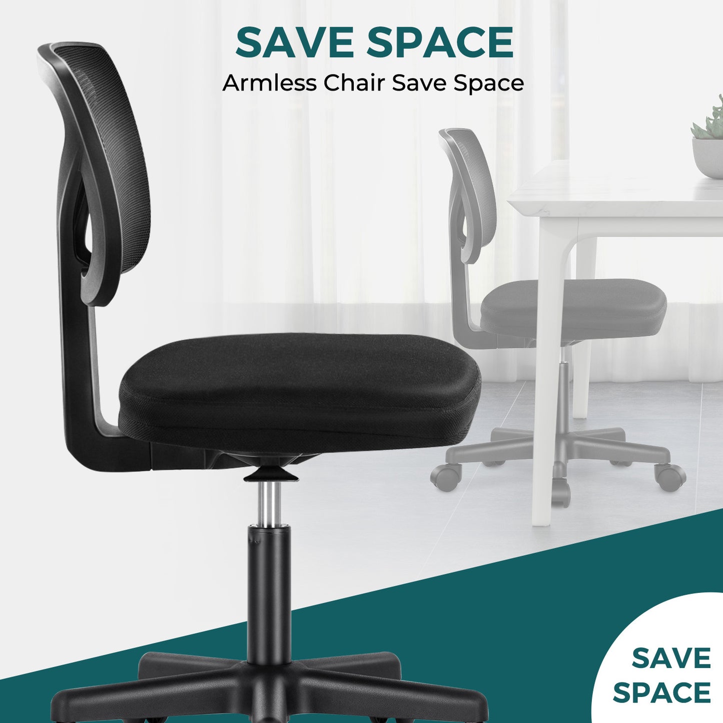 IDLE WAY Small Office Desk Chair with Wheels, Modern Rolling Armless Office Chair with Height Adjustable Comfortable Support, Cute Vanity Chair for Home Bedroom Office Study Make-up, Dressing Room
