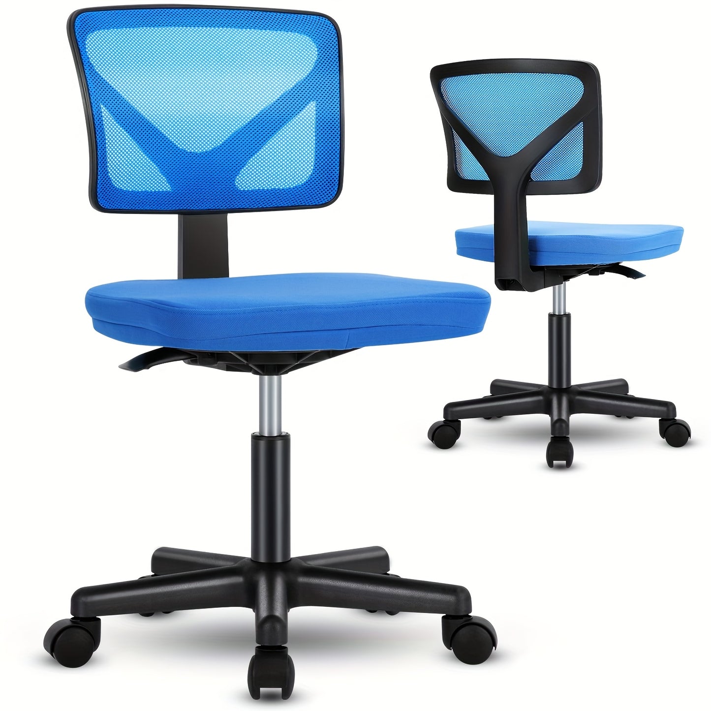 Armless Desk Chairs, Ergonomic Low Back Computer Chair No Arms, Adjustable Rolling Mesh Task Work Swivel Chairs with Wheels Work Vanity Chair for Small Spaces Home Bedroom, Classic Black