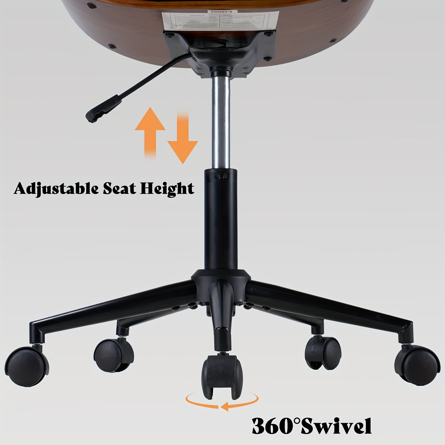 Ergonomic Home Office Desk Chair: Modern Mid-Century Armless Design With PU Leather, Bentwood, 360° Swivel Wheels, Adjustable Seat Height For Office, Study, Bedroom