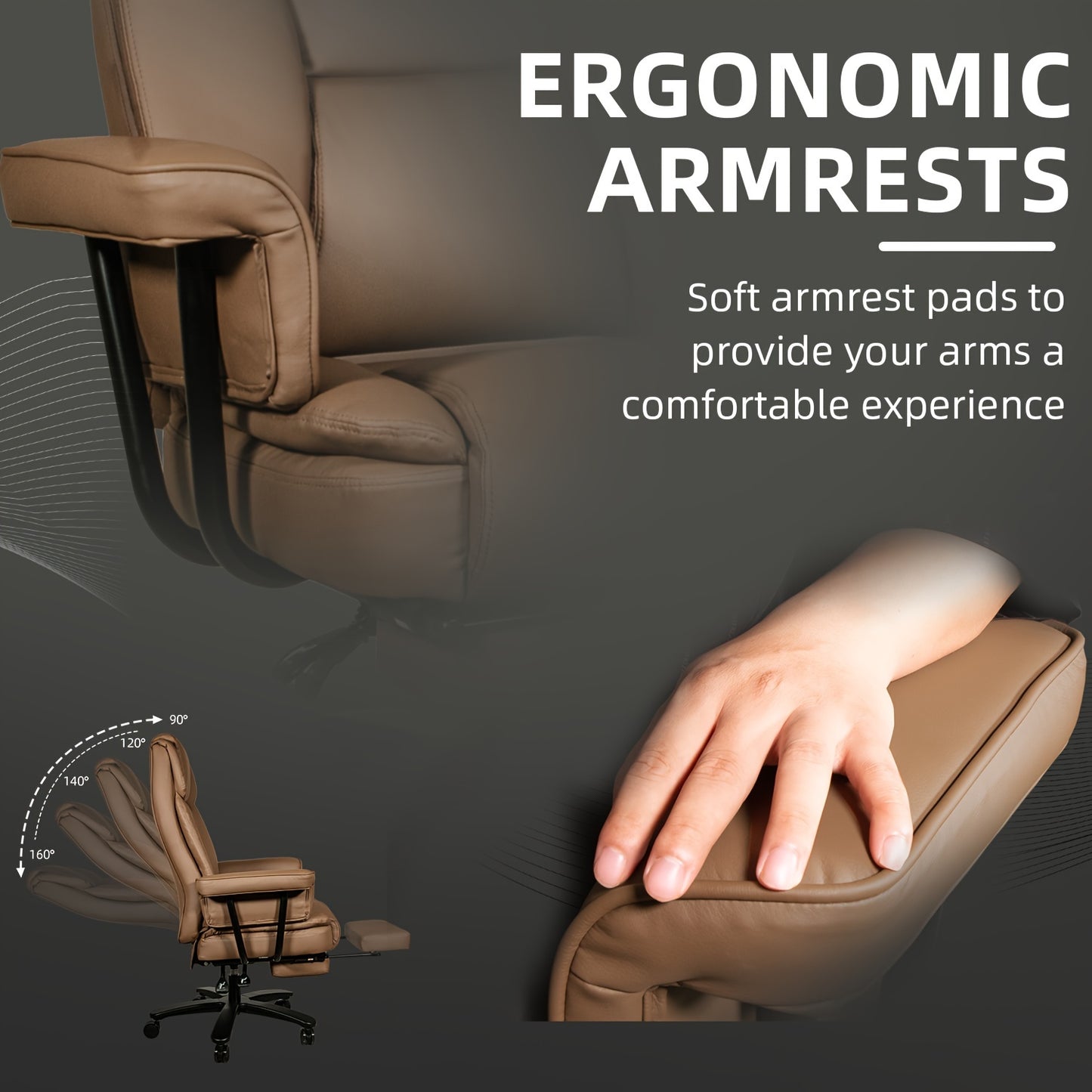 Big and Tall Office Chair 400LBS with Wide Seat and Arms, 160° Reclining Office Chair with Footrest, Comfortable Executive Office Desk Chair High Back, Computer Chair Home Office