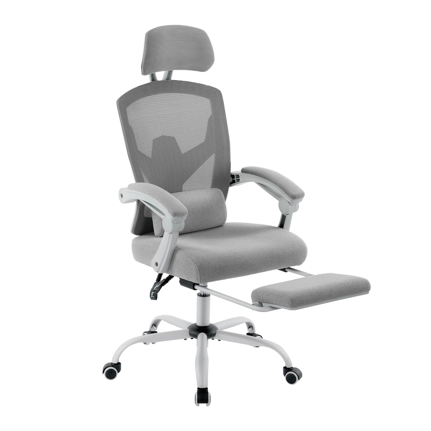 Home Office Desk Chair with Footrest and Headrest, High-Back Mesh Rolling Swivel Reclining Chairs with Wheels, Comfortable Headrest, Lumbar Support, Comfy Arms for Home, Office, Gaming, Student