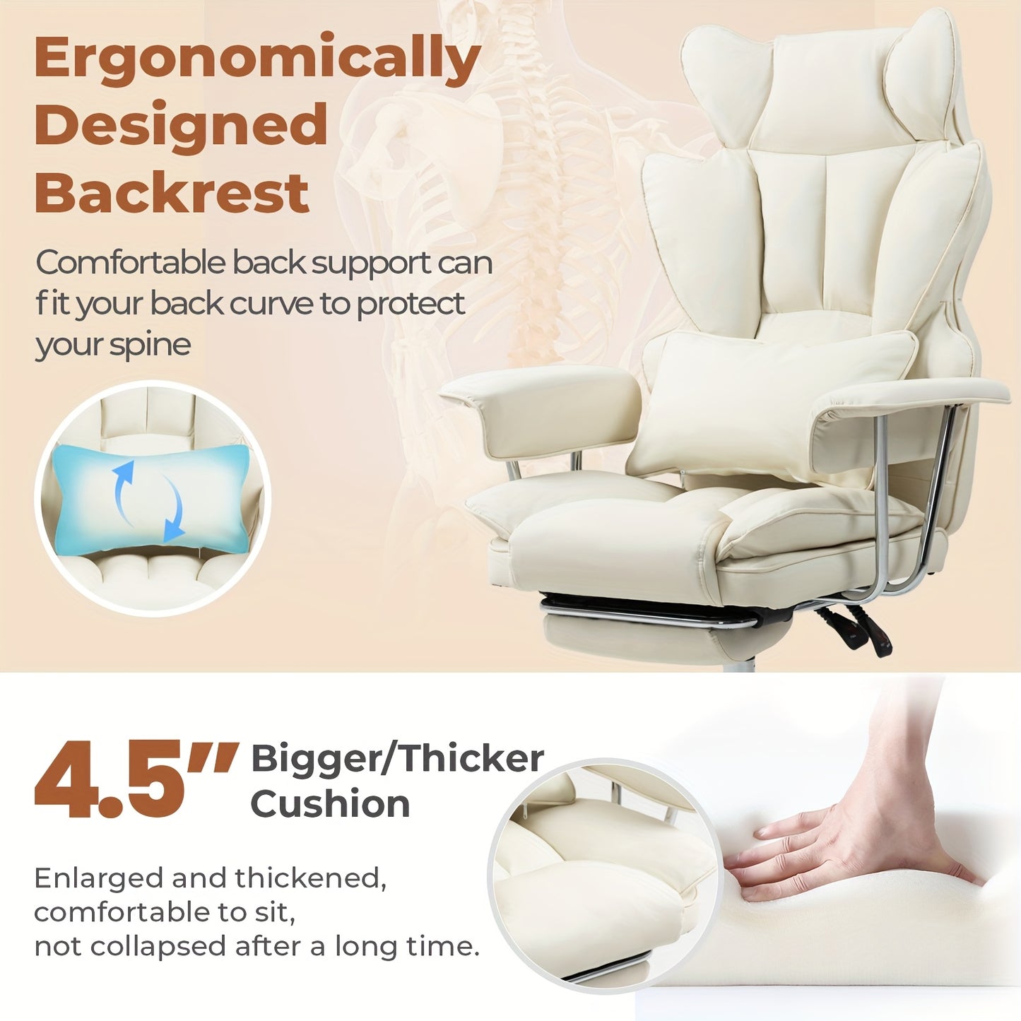 Big And Tall Desk Office Chair 400LBS | Computer Chair With Leg Rest And Lumbar Support, Executive Office Chair