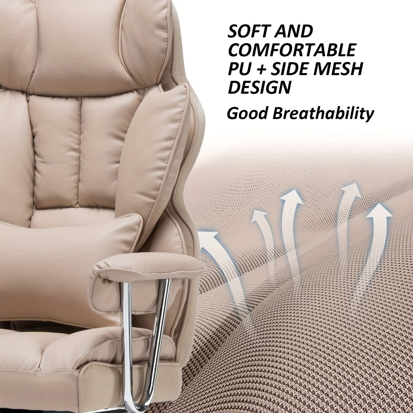 Efomao Office Chair 400LBS, Big and Tall Office Chair, PU Leather Computer Chair, Executive Office Chair with Leg Rest and Lumbar Support, Dark Beige Office Chair
