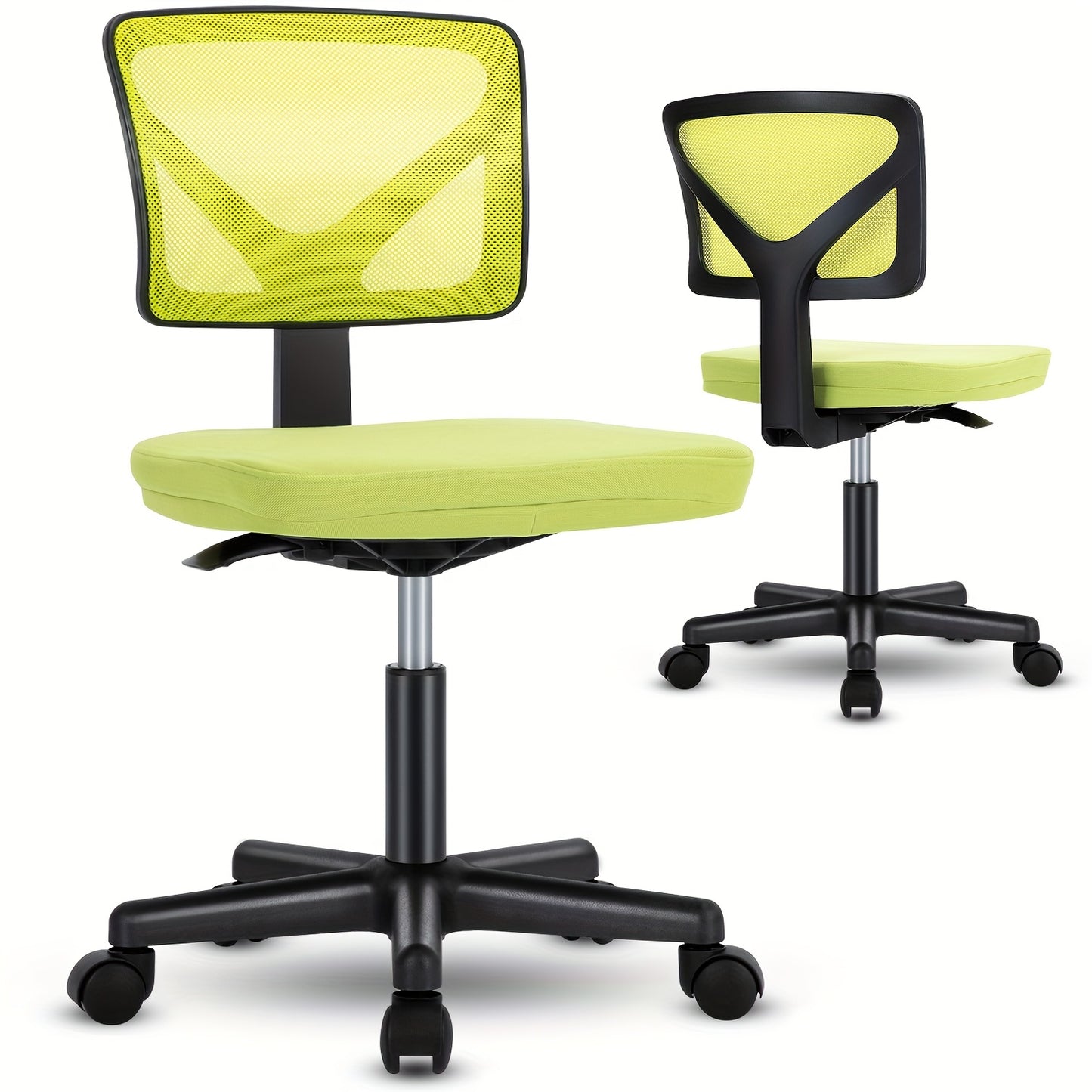 Armless Desk Chairs, Ergonomic Low Back Computer Chair No Arms, Adjustable Rolling Mesh Task Work Swivel Chairs with Wheels Work Vanity Chair for Small Spaces Home Bedroom, Classic Black