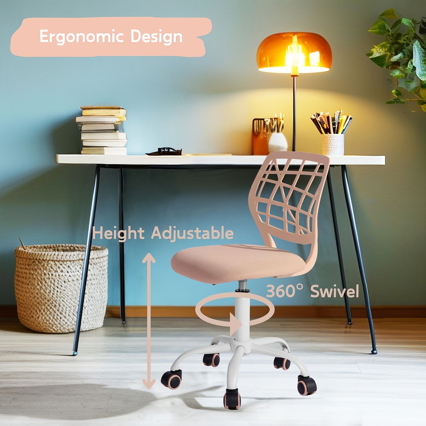Ergonomic Pink Study Chair with Mesh Backrest & Padded Seat - Adjustable Height, Swivel Base for Desk and Home Office, Vibrant Design for Bedrooms and Study Areas, Desk Chair, FURNITURER