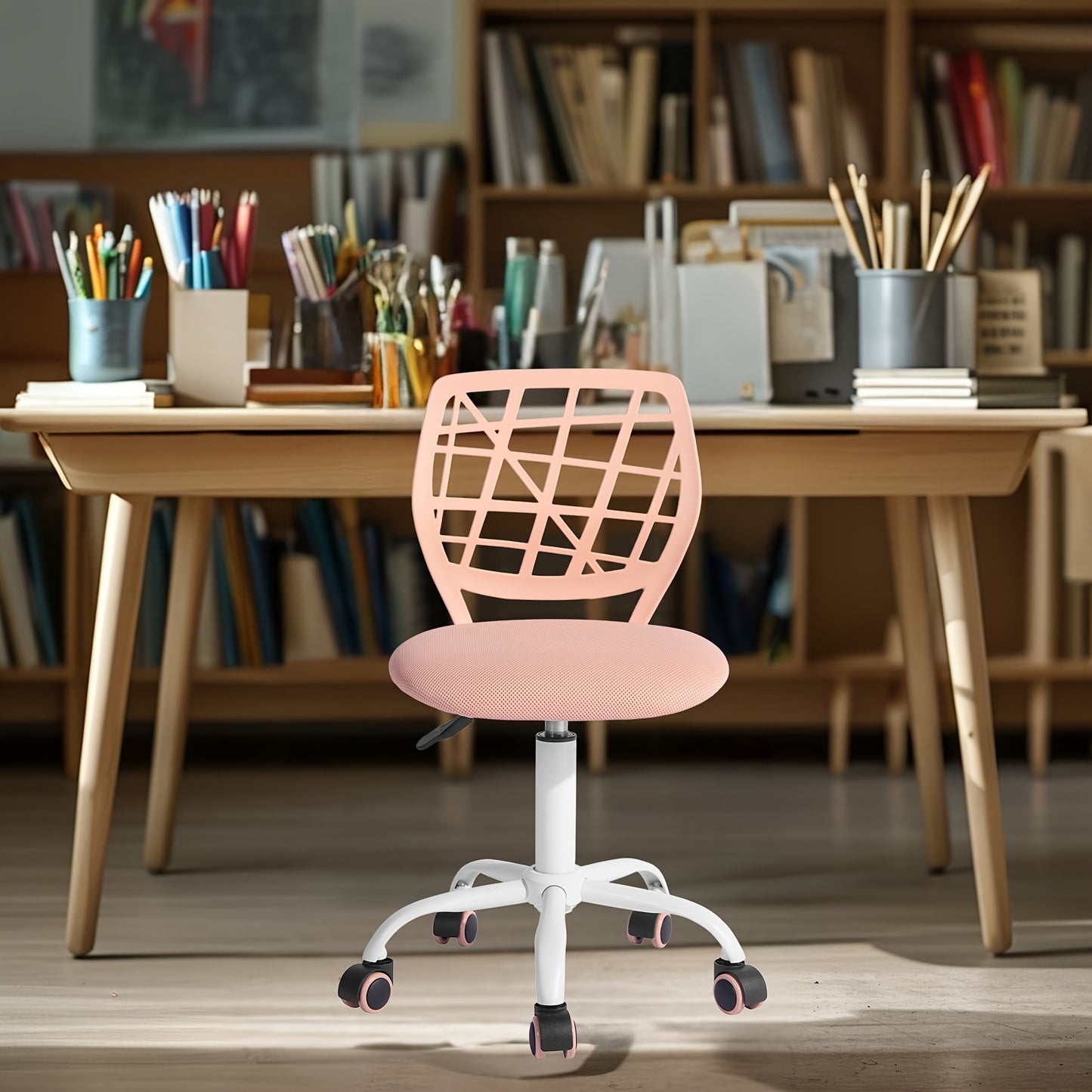 Ergonomic Pink Study Chair with Mesh Backrest & Padded Seat - Adjustable Height, Swivel Base for Desk and Home Office, Vibrant Design for Bedrooms and Study Areas, Desk Chair, FURNITURER