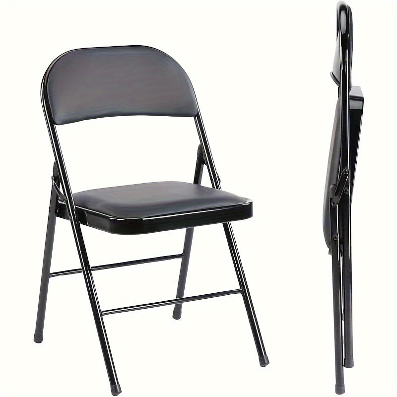 OLIXIS brand 2 sets of folding chairs, leather upholstered chairs, sturdy metal, easy to use and store, suitable for outdoor and indoor use, suitable for home, office and parties