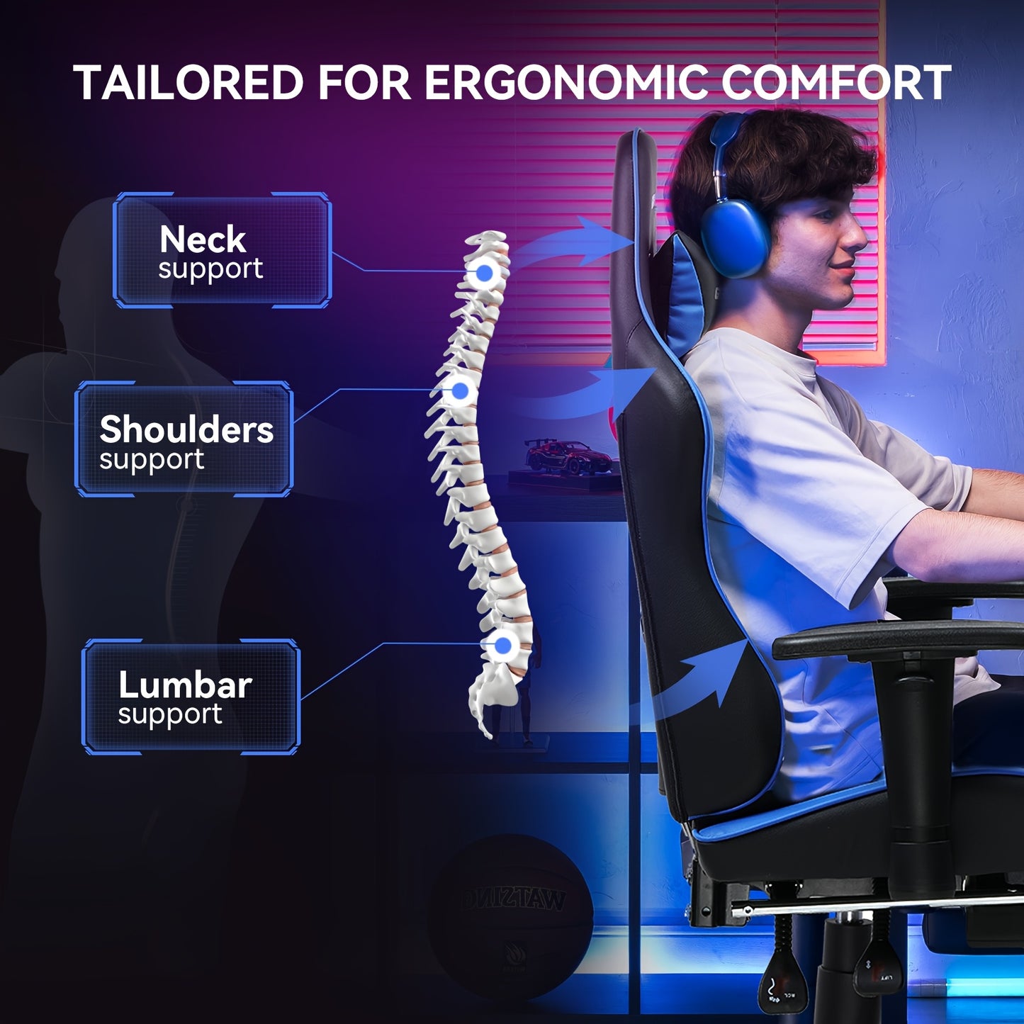 Ergonomic Gaming Chair For Gaming, Streaming, And Office Use - Reclining Esports Chair With Adjustable Height, Headrest & Lumbar Support, Heavy-Duty Design (350-400 Lbs Capacity)