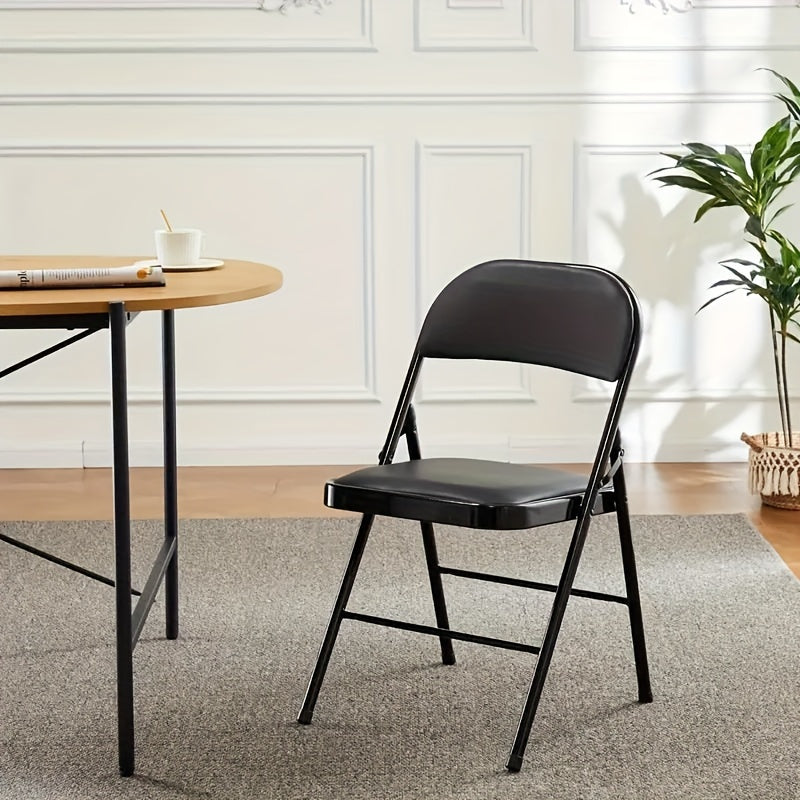 OLIXIS brand 2 sets of folding chairs, leather upholstered chairs, sturdy metal, easy to use and store, suitable for outdoor and indoor use, suitable for home, office and parties