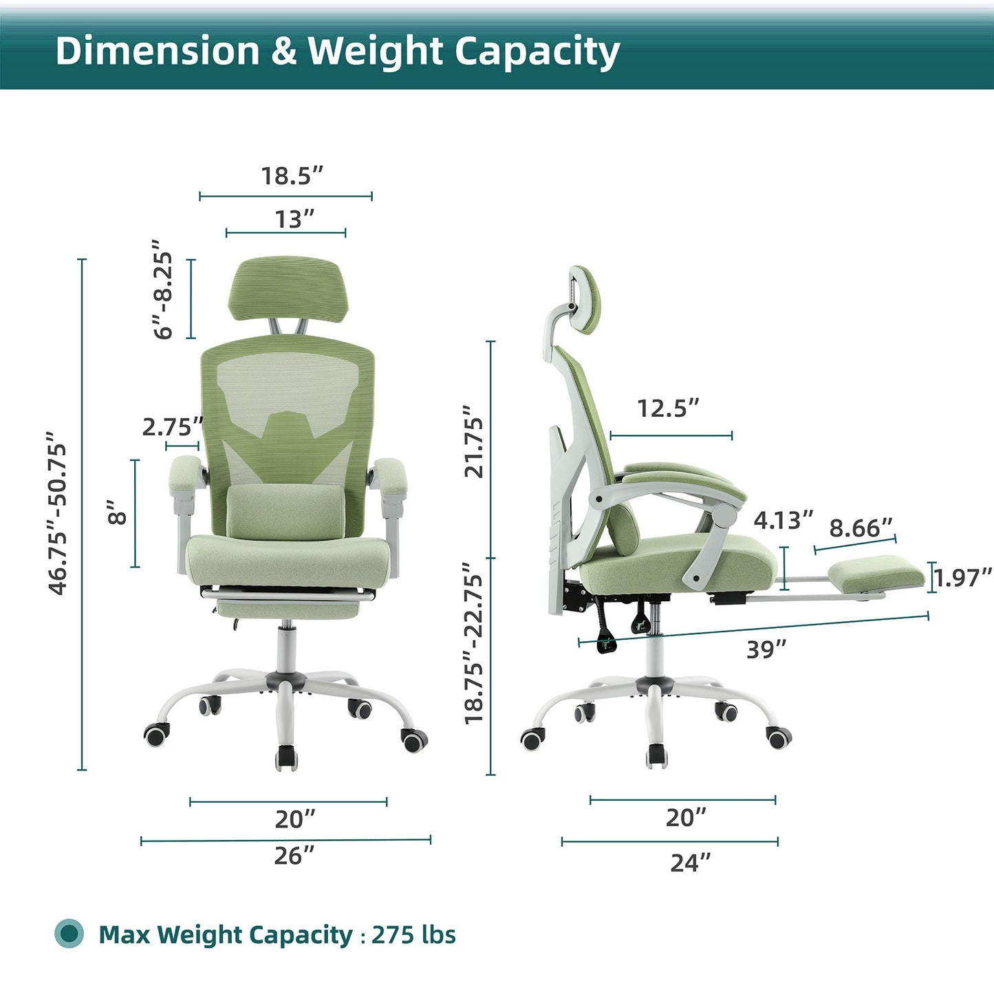 Home Office Desk Chair with Footrest and Headrest, High-Back Mesh Rolling Swivel Reclining Chairs with Wheels, Comfortable Headrest, Lumbar Support, Comfy Arms for Home, Office, Gaming, Student