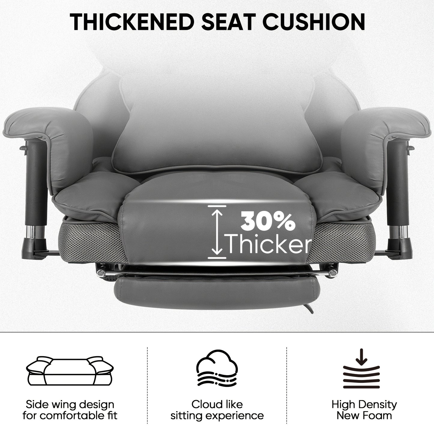 Ergonomic Big and Tall Office Chair, Reclining Gaming Chair with Thick Faux Leather Upholstery and Lumbar Support, Stainless Steel Frame, Rotating Mechanism for Hard Floors - Ideal for Home Office, Computer Desk Chair, Comfy