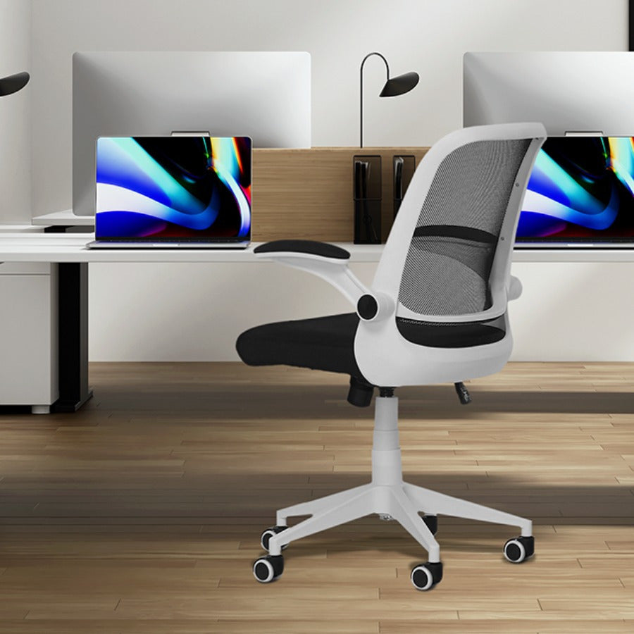 MoNiBloom Ergonomic Mesh Home Office Chair with Adjustable Height, Tilt Tension Control & 5-Wheel Swivel Base - Breathable Rolling Computer Desk Chair with Padded Flip-Up Arms, 250 lbs Capacity, Metal Frame, 24\