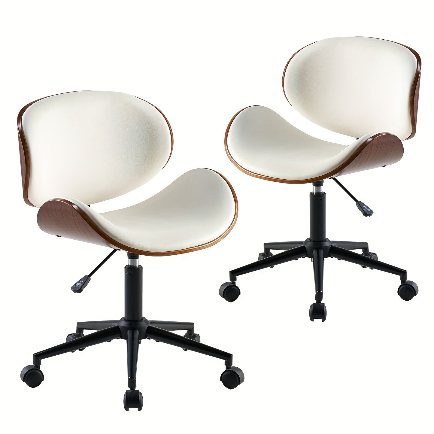 Ergonomic Home Office Desk Chair: Modern Mid-Century Armless Design With PU Leather, Bentwood, 360° Swivel Wheels, Adjustable Seat Height For Office, Study, Bedroom