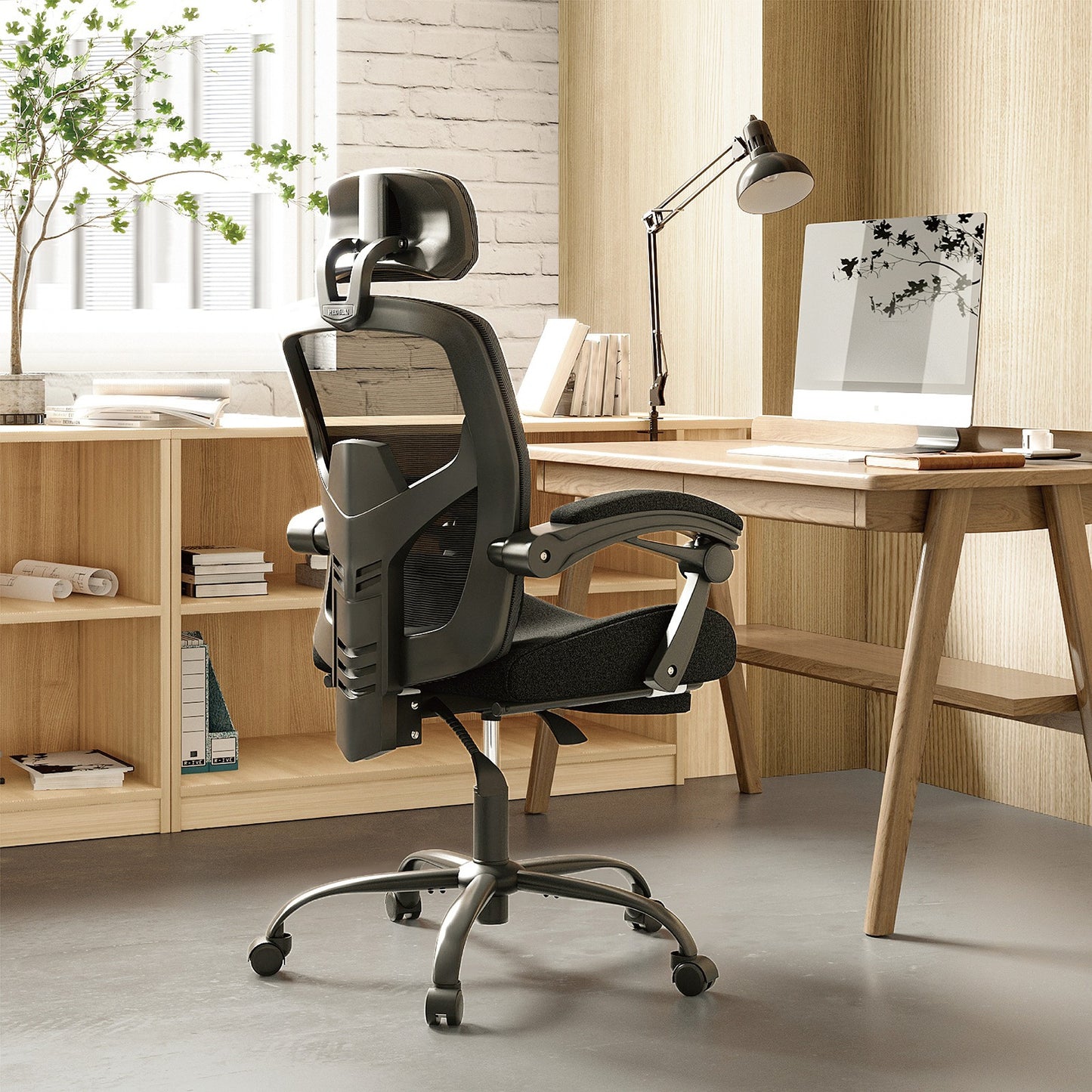 Home Office Desk Chair with Footrest and Headrest, High-Back Mesh Rolling Swivel Reclining Chairs with Wheels, Comfortable Headrest, Lumbar Support, Comfy Arms for Home, Office, Gaming, Student