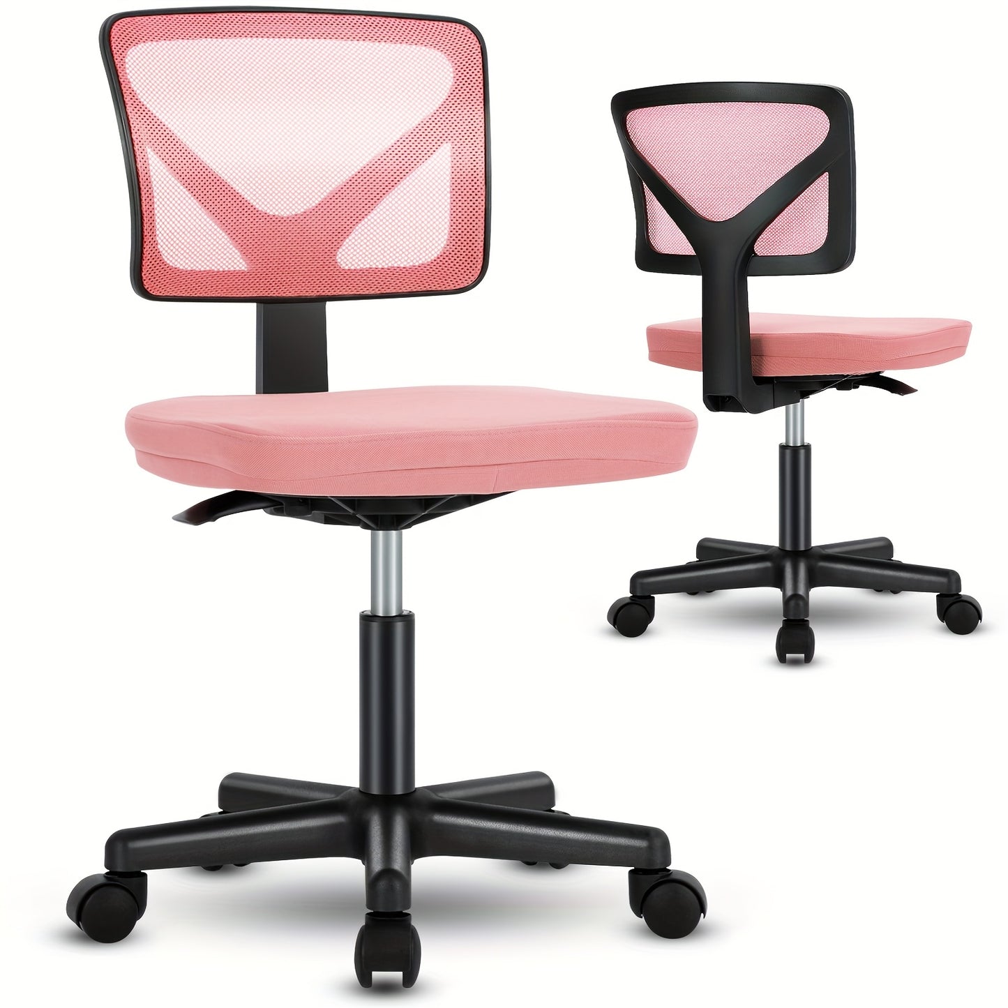 Armless Desk Chairs, Ergonomic Low Back Computer Chair No Arms, Adjustable Rolling Mesh Task Work Swivel Chairs with Wheels Work Vanity Chair for Small Spaces Home Bedroom, Classic Black