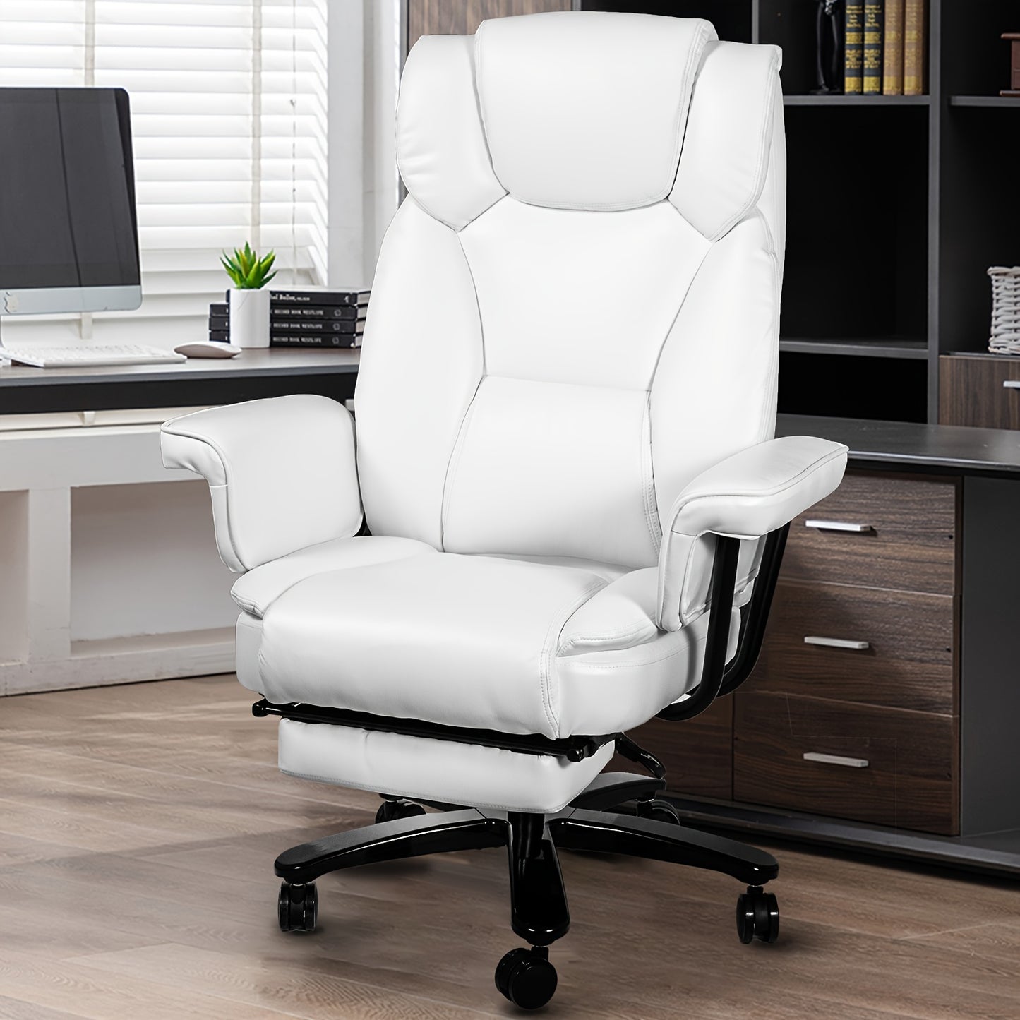 Big and Tall Office Chair 400LBS with Wide Seat and Arms, 160° Reclining Office Chair with Footrest, Comfortable Executive Office Desk Chair High Back, Computer Chair Home Office