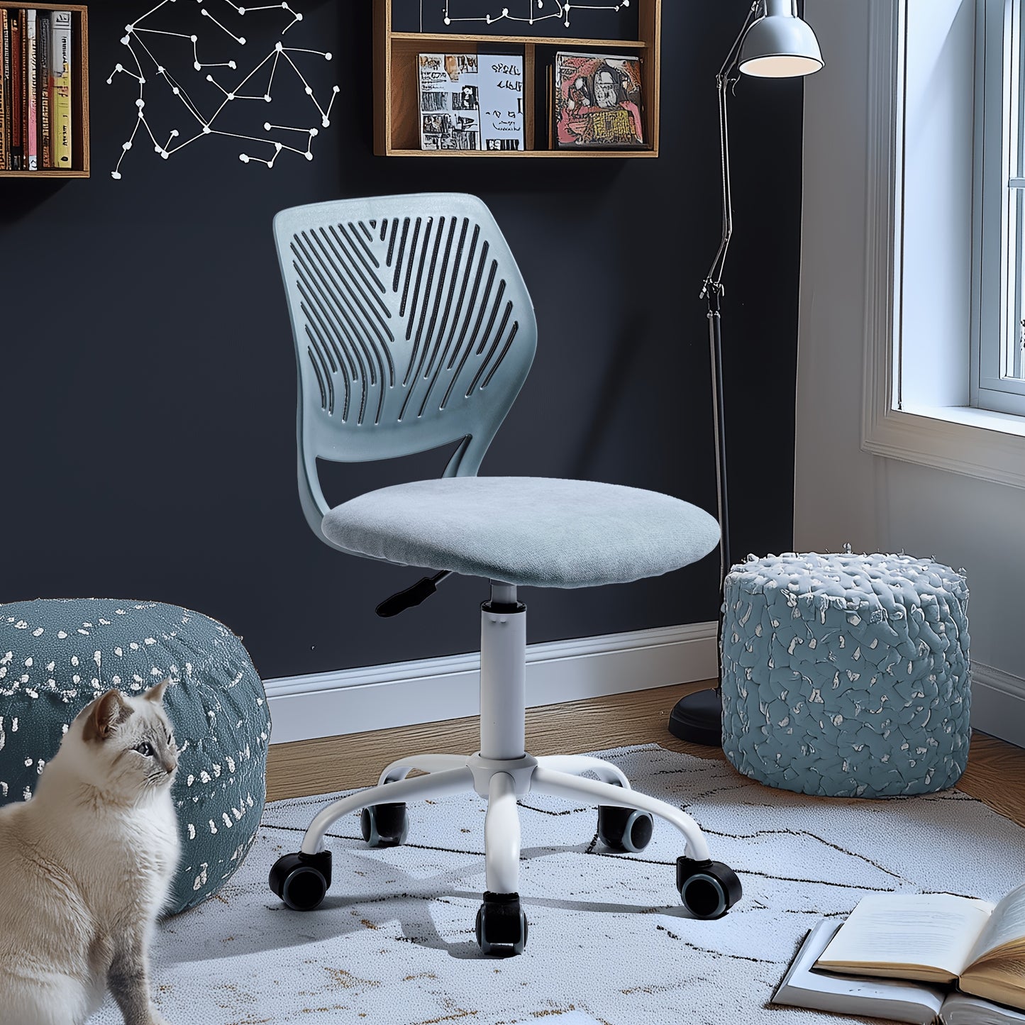 Homy Casa Compact Armless Office Chair, Adjustable Swivel Task Chair with Soft Cushion, Available in 7 Colors - Perfect for Home Office, Workspace, Bedroom, Study or Vanity