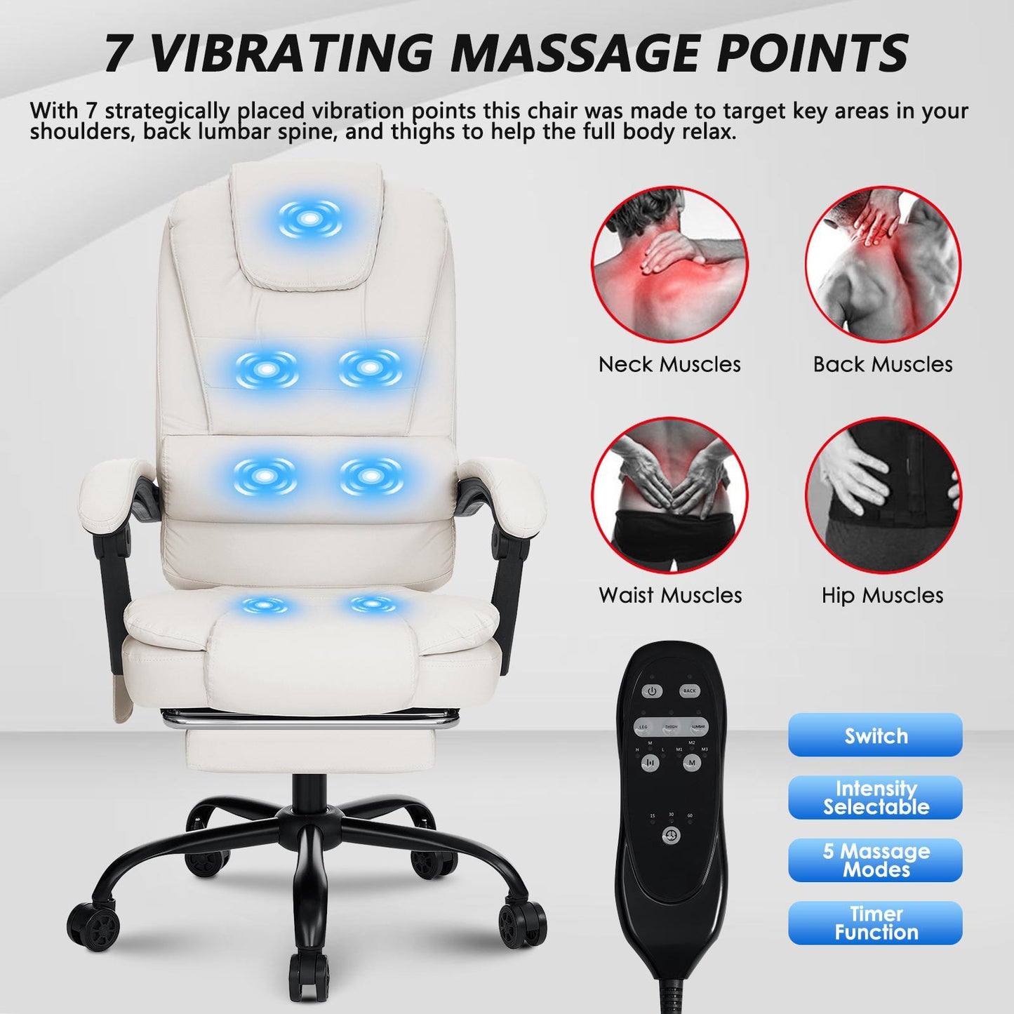 Executive Office Chair with 7 Points Massage Reclining Office Chair with Footrest High Back Ergonomic Computer Desk Chairs Soft Faux Leather for Home Office