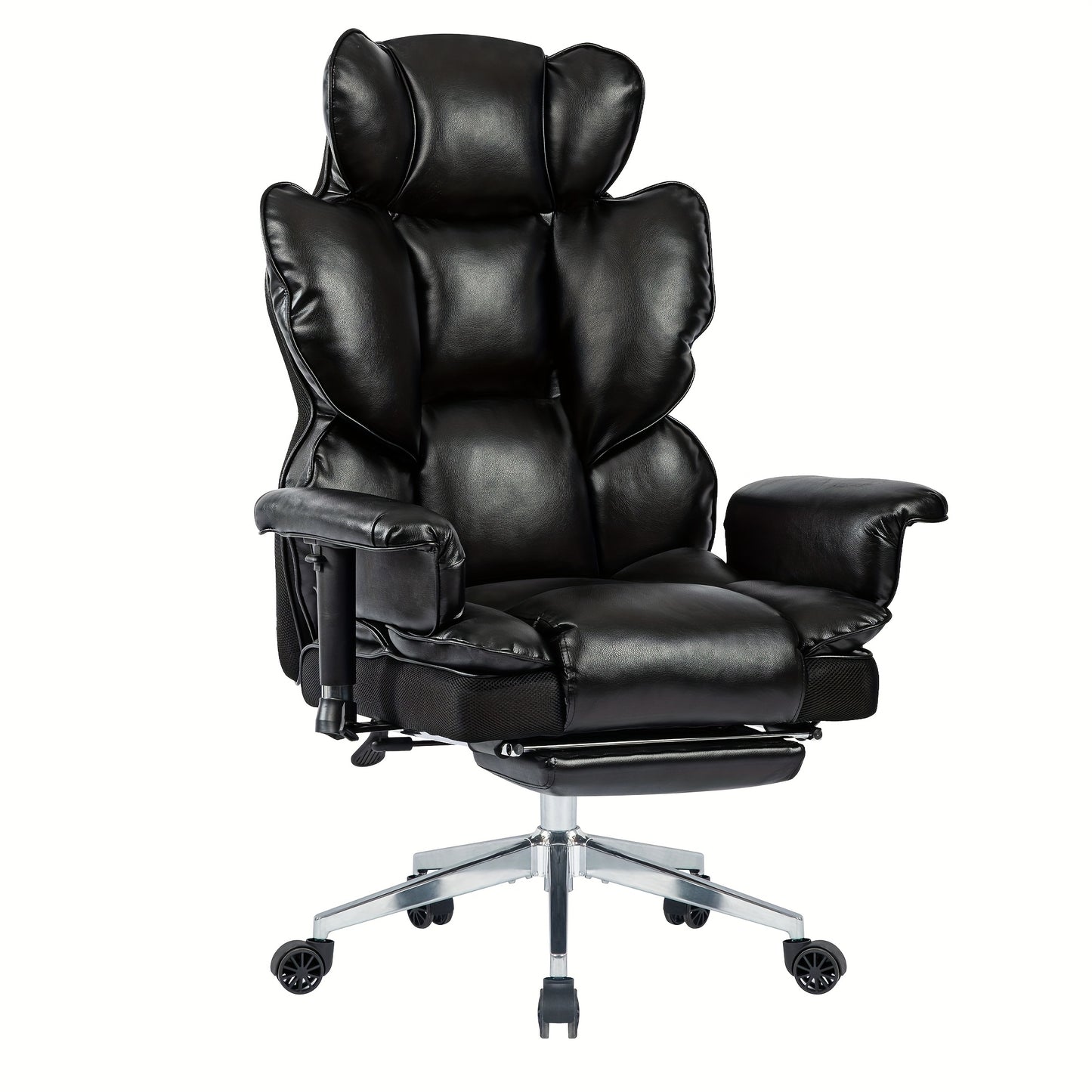 Ergonomic Big and Tall Office Chair, Reclining Gaming Chair with Thick Faux Leather Upholstery and Lumbar Support, Stainless Steel Frame, Rotating Mechanism for Hard Floors - Ideal for Home Office, Computer Desk Chair, Comfy