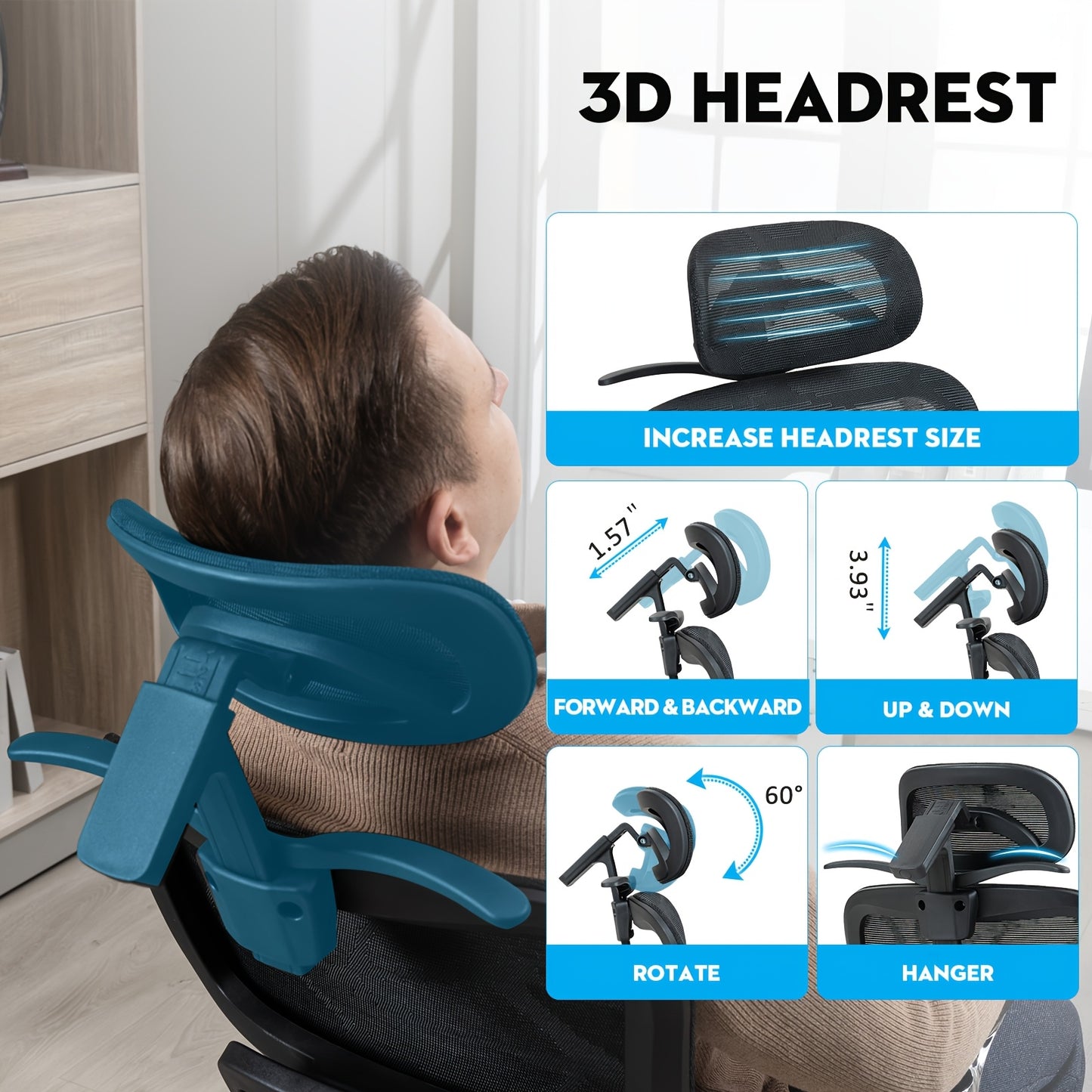 Mesh Ergonomic Office Chair With Footrest, High Back Computer Gaming Chair With Lumbar Support, Back Support, 6D Armrests For Big And Tall Napping Work Chair