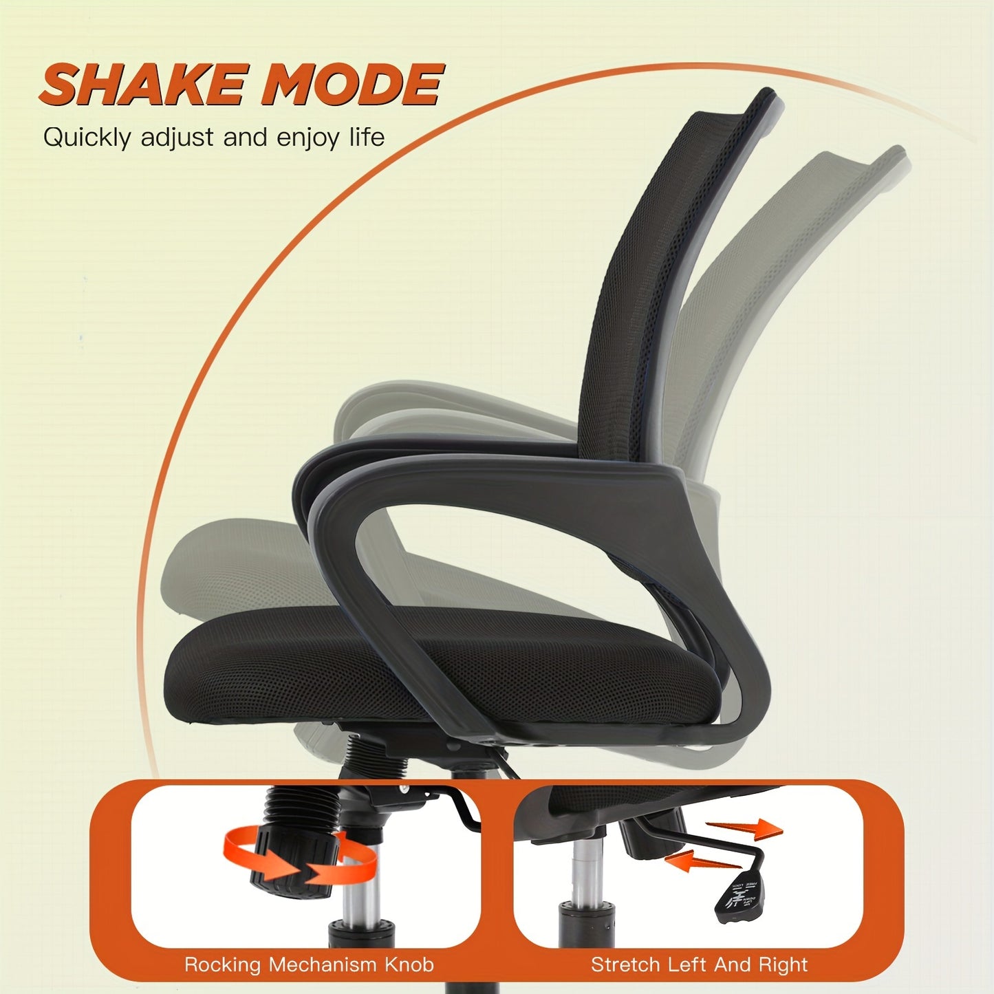 Ergonomic Mid-Back Office Chair with Lumbar Support and Armrests, Black Mesh Swivel Desk Chair on Wheels - Easy Clean, Manual Adjustment for Home and Office Use, Office Chair Cushion