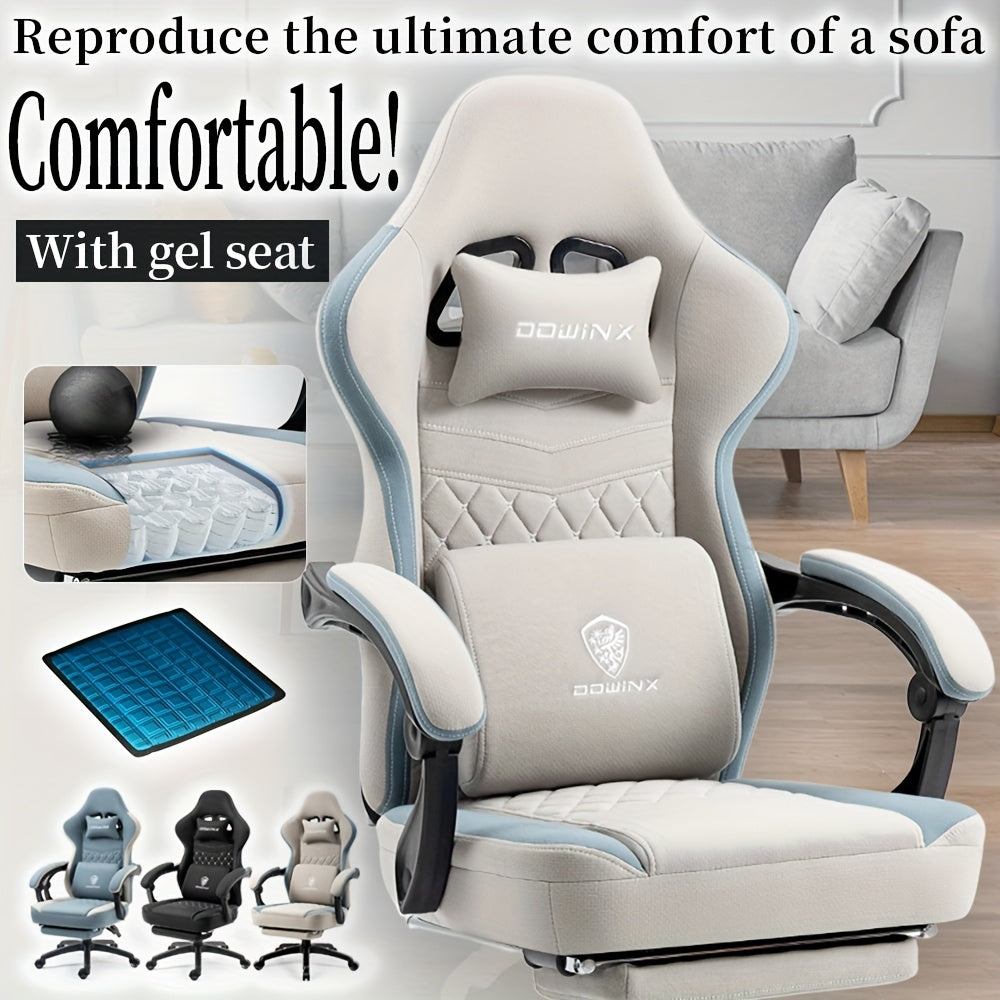 Breathable Fabric Gaming Chair With Gel And Pocket Spring Cushion - Ergonomic Computer Office Chair With Adjustable Footrest And Storage Bag For All-Day Comfort Gaming\u002FHome Office, Modern Gray Design