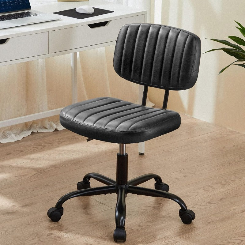 Small Office Desk Chair with Wheels Armless Comfy Computer Chair with Lumbar Support PU Leather Low Back Adjustable Height 360° Rolling Swivel Task Chair Without Arm for Home Bedroom
