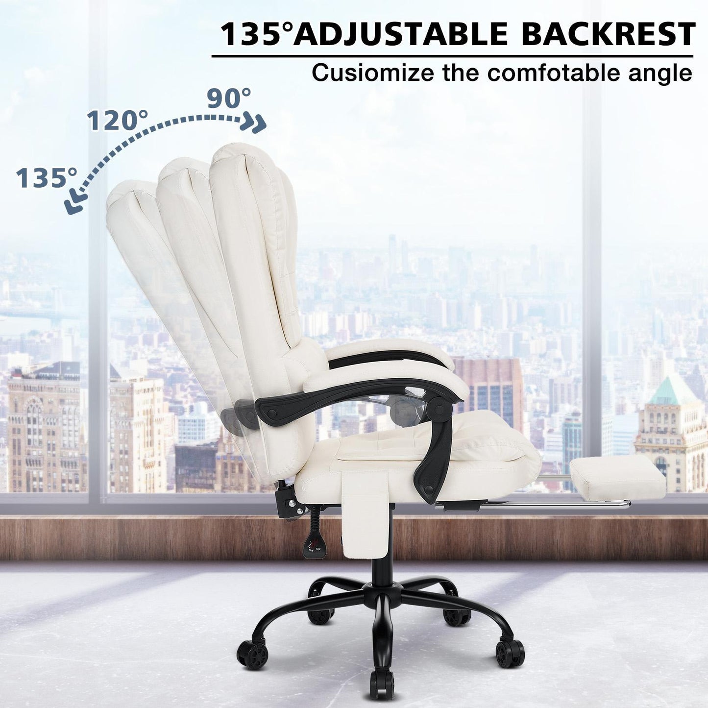 Executive Office Chair with 7 Points Massage Reclining Office Chair with Footrest High Back Ergonomic Computer Desk Chairs Soft Faux Leather for Home Office
