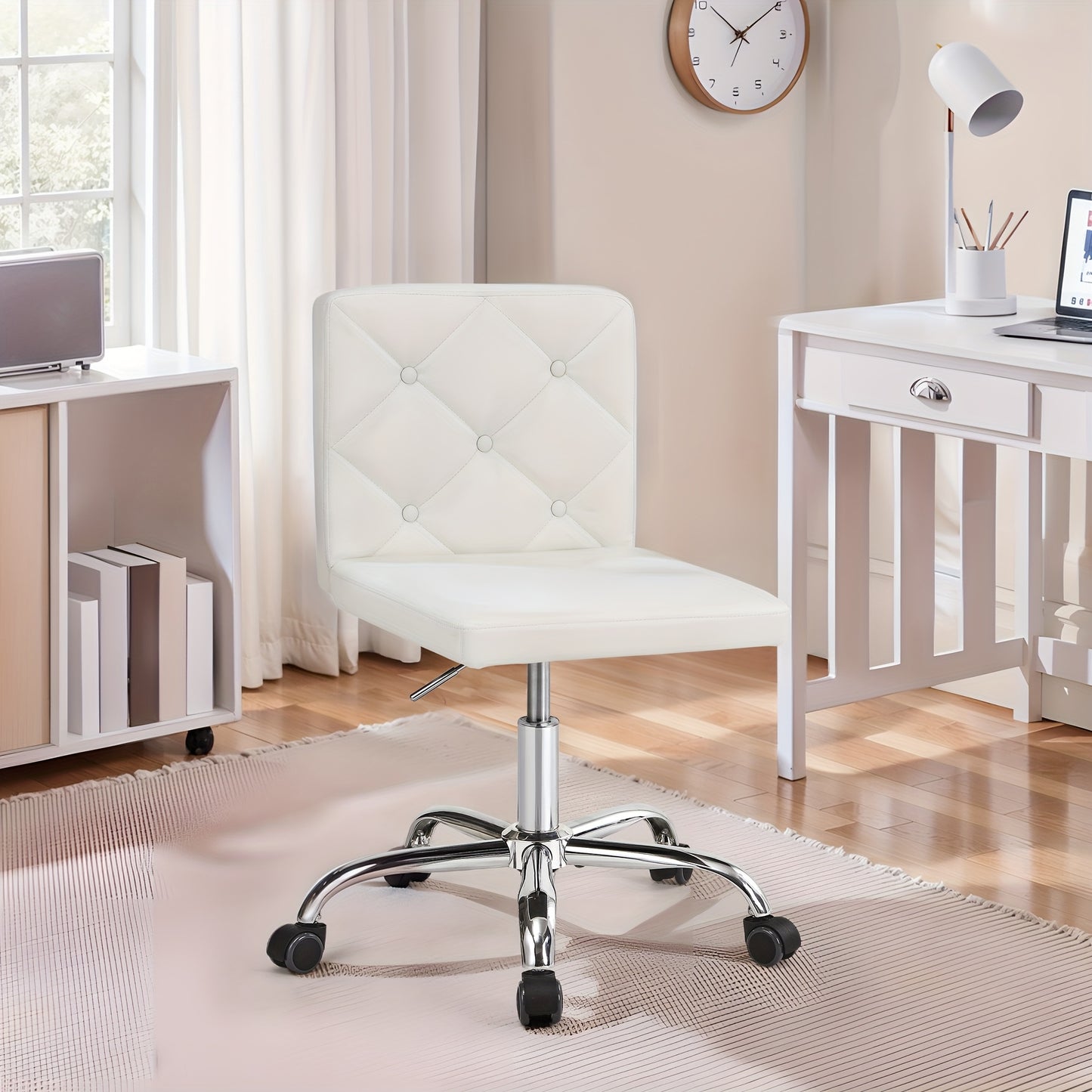 Set Of 1\u002F2 Faux Leather Mid-Back Armless Desk Chair, Adjustable Height 360° Rolling Swivel Office Chairs for Home Office Work