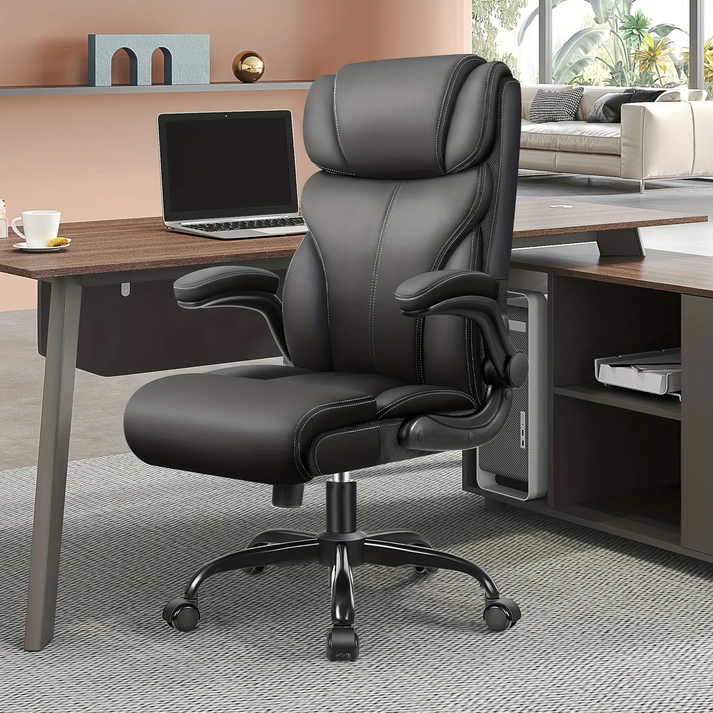 Office Chair, Ergonomic Executive Desk Chair, Comfortable PU Leather Chair For Home Office, High Back Swivel Computer Chair With Rocking Feature Back-to-school Season Gift, School Supplies