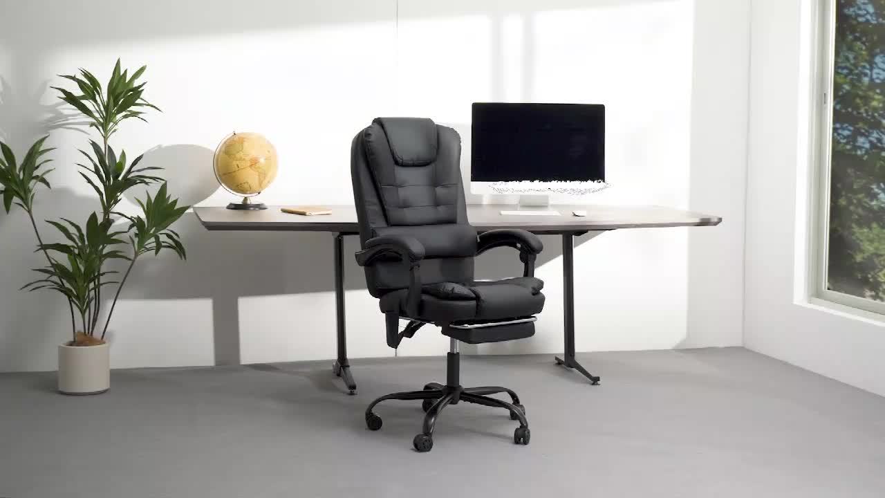 Executive Office Chair with 7 Points Massage Reclining Office Chair with Footrest High Back Ergonomic Computer Desk Chairs Soft Faux Leather for Home Office