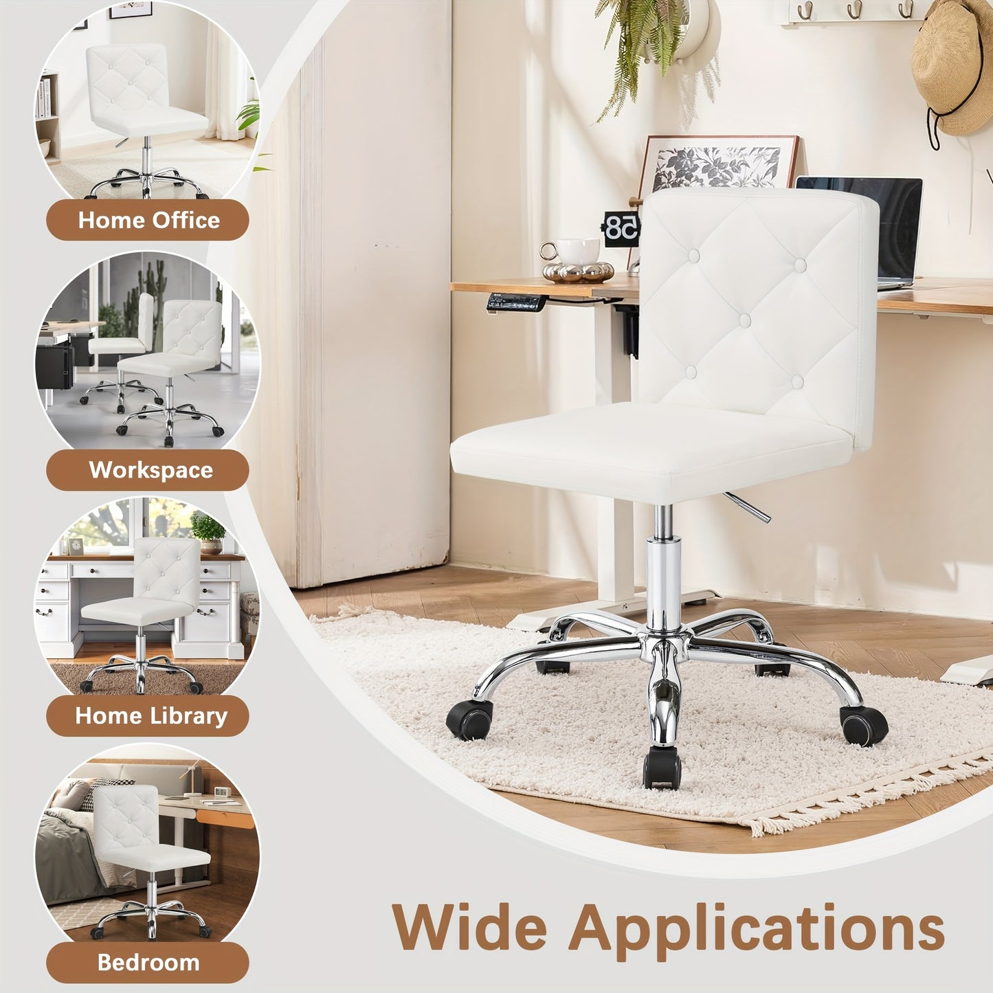 Set Of 1\u002F2 Faux Leather Mid-Back Armless Desk Chair, Adjustable Height 360° Rolling Swivel Office Chairs for Home Office Work