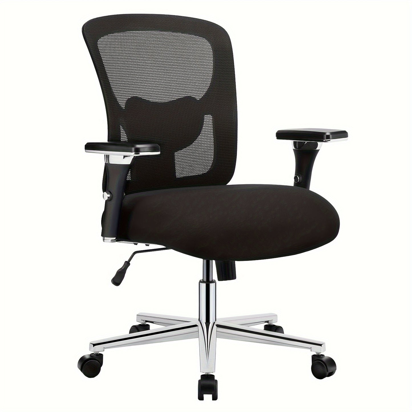 Big And Tall Office Desk Lumbar Support, 500LBS Heavy Duty Mesh Ergonomic Computer Chair With Arm And Wide Comfy Seat, Wheels For Adult, Extra-Large, Black