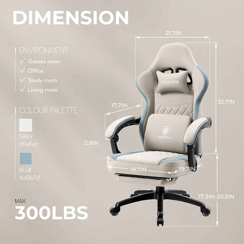 Breathable Fabric Gaming Chair With Gel And Pocket Spring Cushion - Ergonomic Computer Office Chair With Adjustable Footrest And Storage Bag For All-Day Comfort Gaming\u002FHome Office, Modern Gray Design