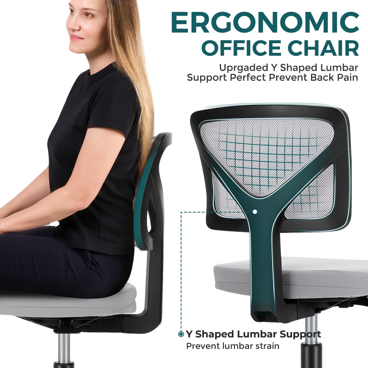 IDLE WAY Small Office Desk Chair with Wheels, Modern Rolling Armless Office Chair with Height Adjustable Comfortable Support, Cute Vanity Chair for Home Bedroom Office Study Make-up, Dressing Room