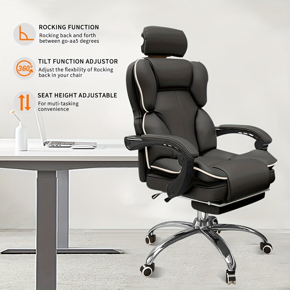 Ergonomic Big & Tall Office Chair - High Back Gaming Chair with Adjustable Height, Swivel Base, Lumbar Support & Foot Rest - White with Pink Accents, Metal Frame, Memory Foam Cushion for Comfort, Desk Chair