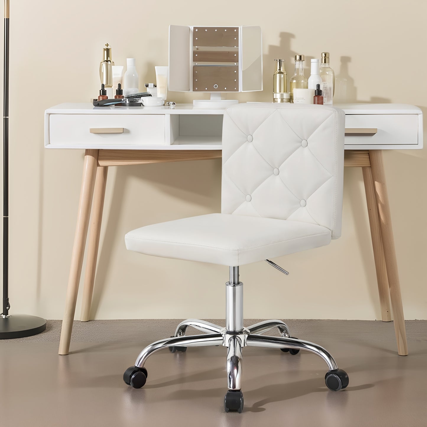 Set Of 1\u002F2 Faux Leather Mid-Back Armless Desk Chair, Adjustable Height 360° Rolling Swivel Office Chairs for Home Office Work